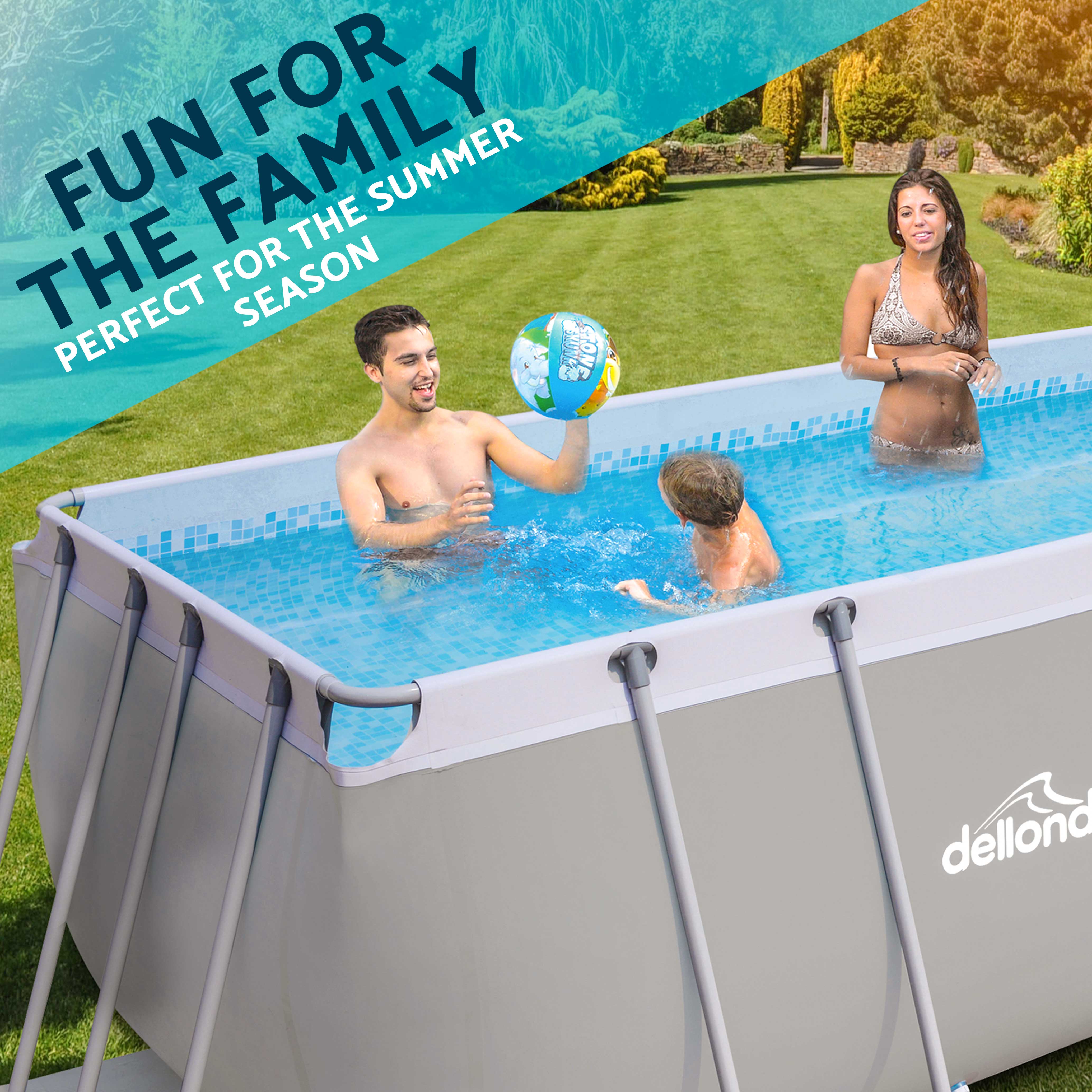 13ft Deluxe Steel Frame Rectangular Swimming Pool with Ladder, Filter Pump & Cover | Durable Above Ground Pool for Backyard, Summer Fun, Family Gatherings | DL139