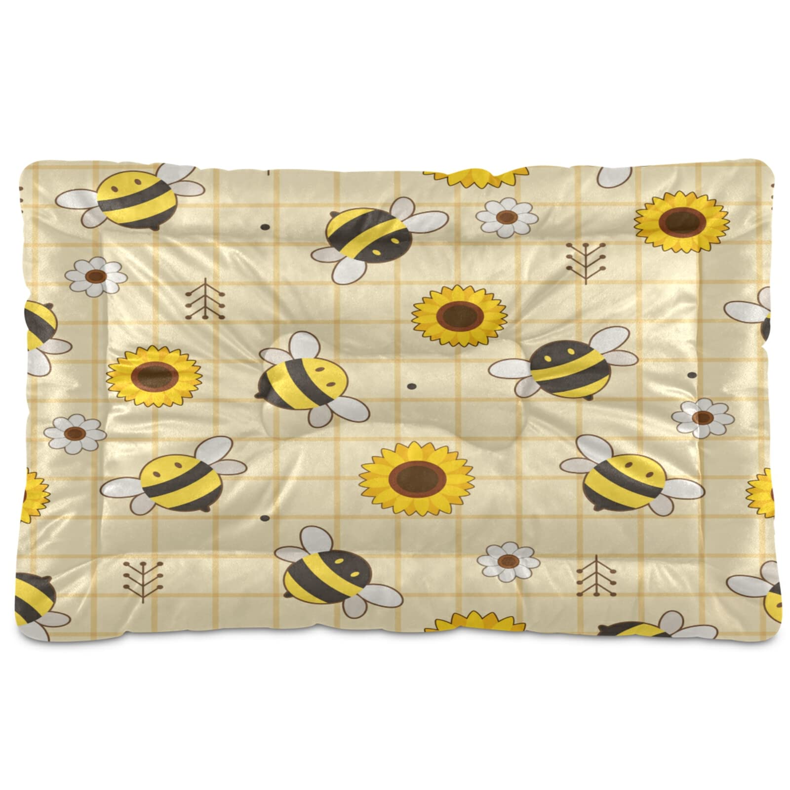 KEEPREAL Sunflower Bee Print Pet Bed - Ultra Soft Rectangle Dog & Cat Bed for Small to Medium Pets (24x18 Inches) - Calming Comfort Bed for Puppies, Kittens, and Adult Pets - Perfect for Living Room, Bedroom, or Crate