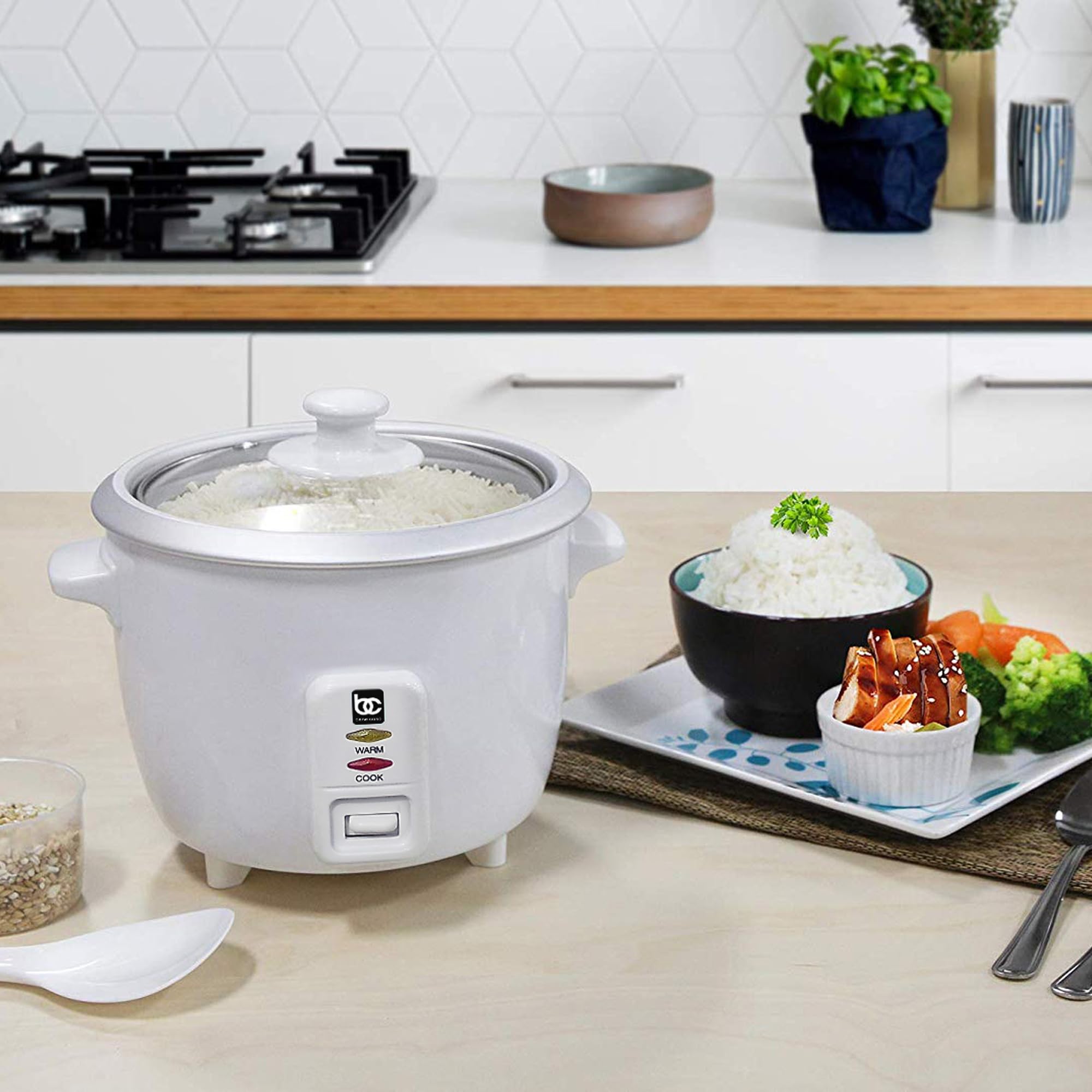 Bene Casa 10-Cup Rice Cooker with Glass Lid - Dishwasher Safe, Auto Shut-Off & Keep Warm Function - Perfect for Family Dinners, Meal Prep & Healthy Cooking