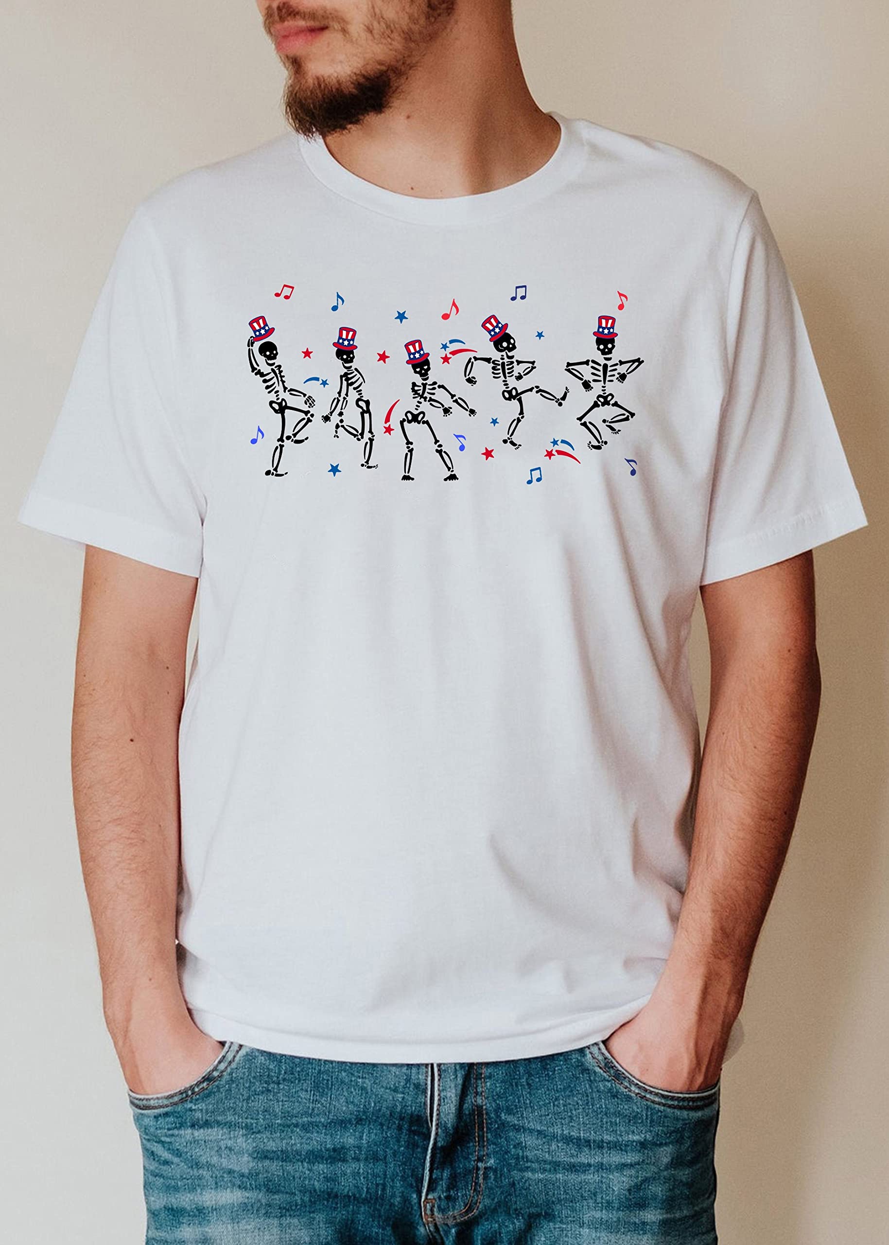 4th of July Dancing Skeleton T-Shirt - Patriotic Funny Independence Day Shirt for Men & Women - Perfect for BBQ Parties, Fireworks & Celebrations