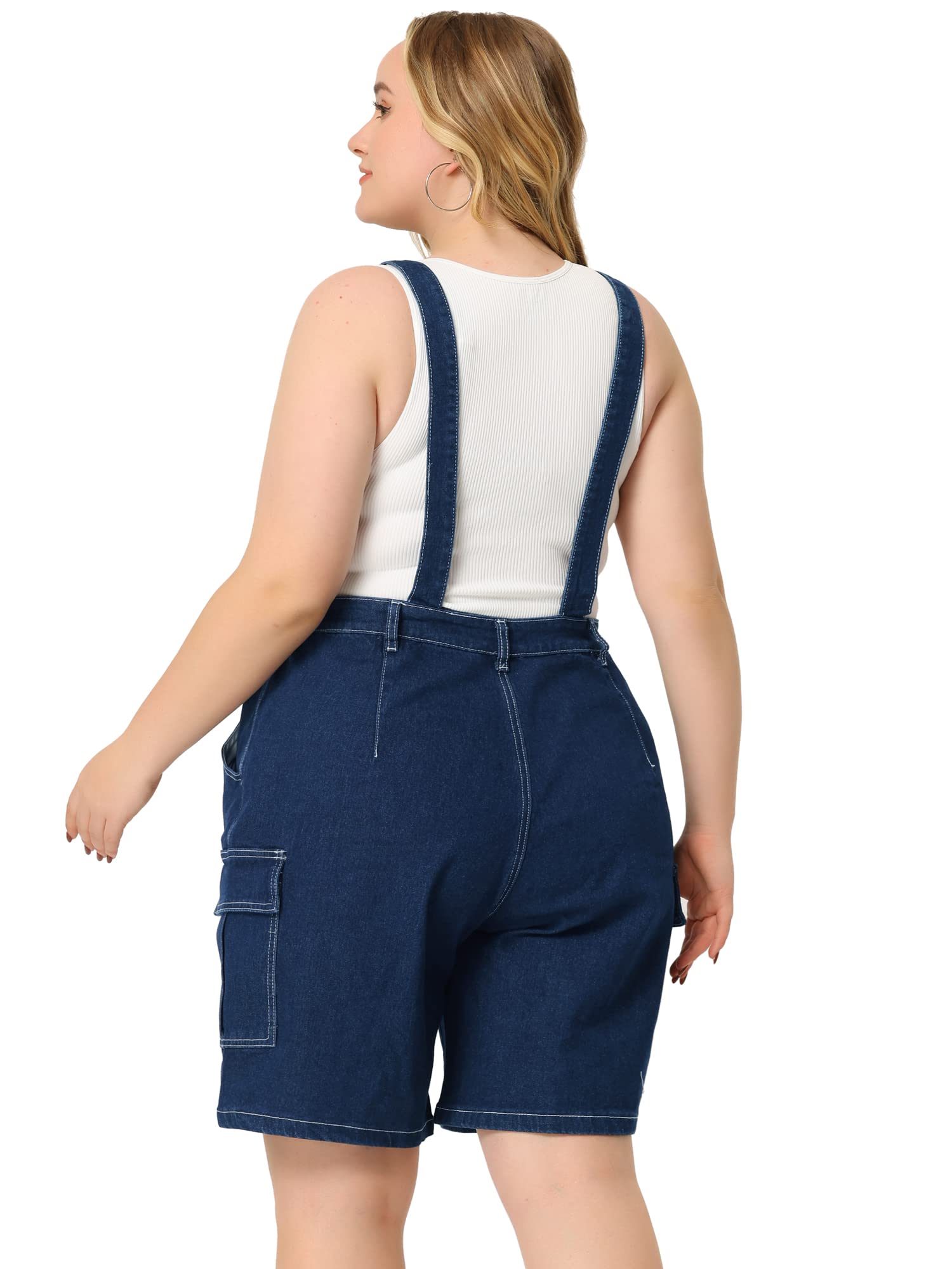 Agnes Orinda Women's Plus Size Denim Overalls with Adjustable Straps & Cargo Pockets - Casual Jumpsuit Shorts for Summer Outfits, Outdoor Activities, and Workwear Fashion