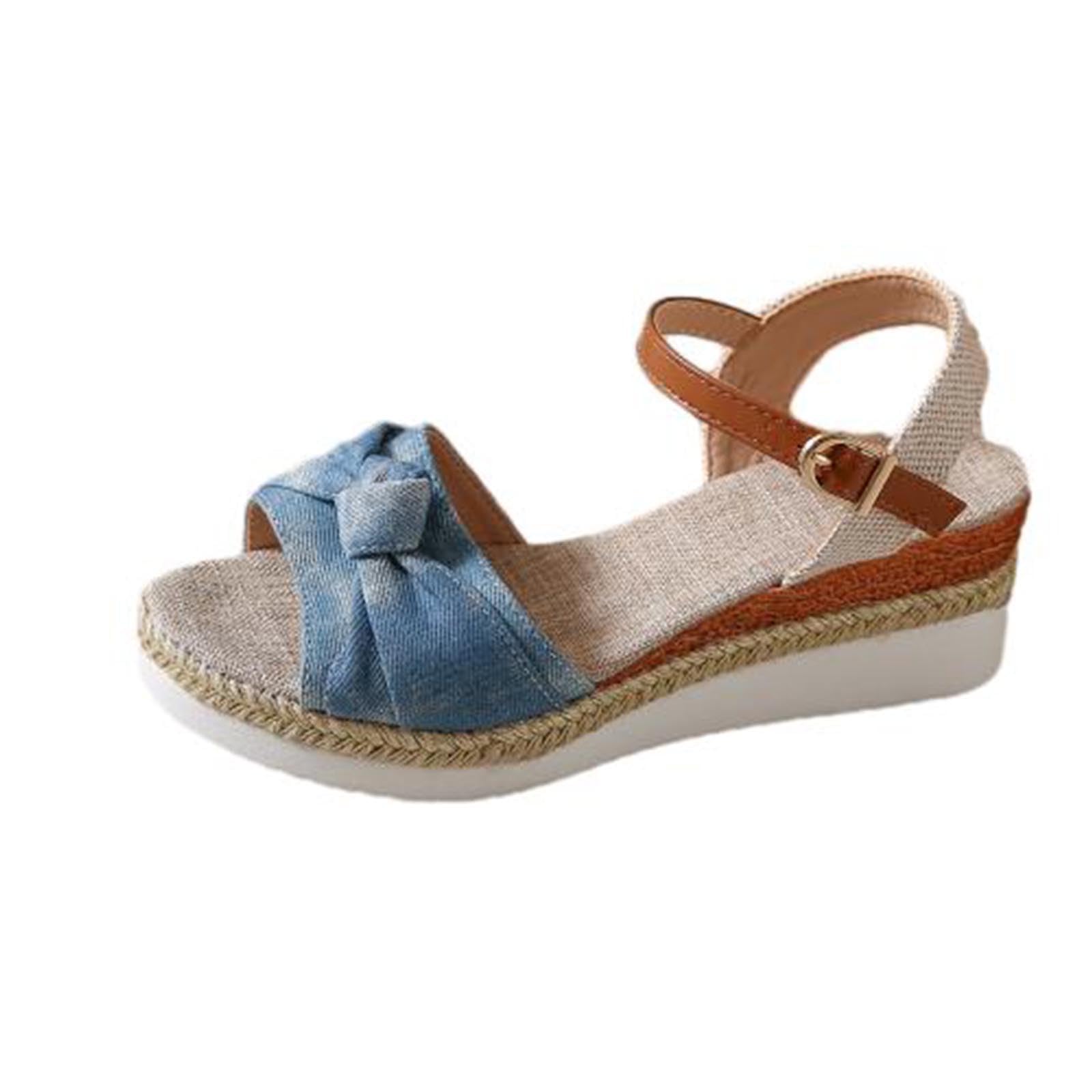 Women's Summer Wedge Fish Mouth Roman Sandals - Dressy Blue Sandals Size 38 | Comfortable & Stylish for Beach, Vacation, and Casual Outings