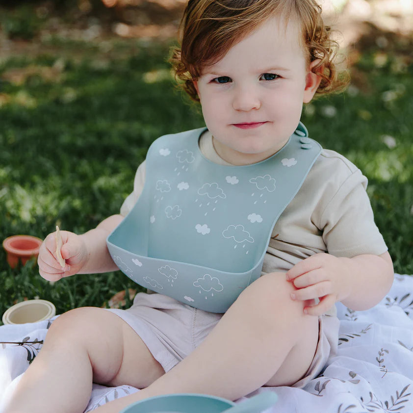 One Chew Three Silicone Catch Bib - Waterproof Baby Feeding Bib with Deep Food Pocket for Mess-Free Meals - Perfect for Infants & Toddlers at Home, Restaurants or Daycare