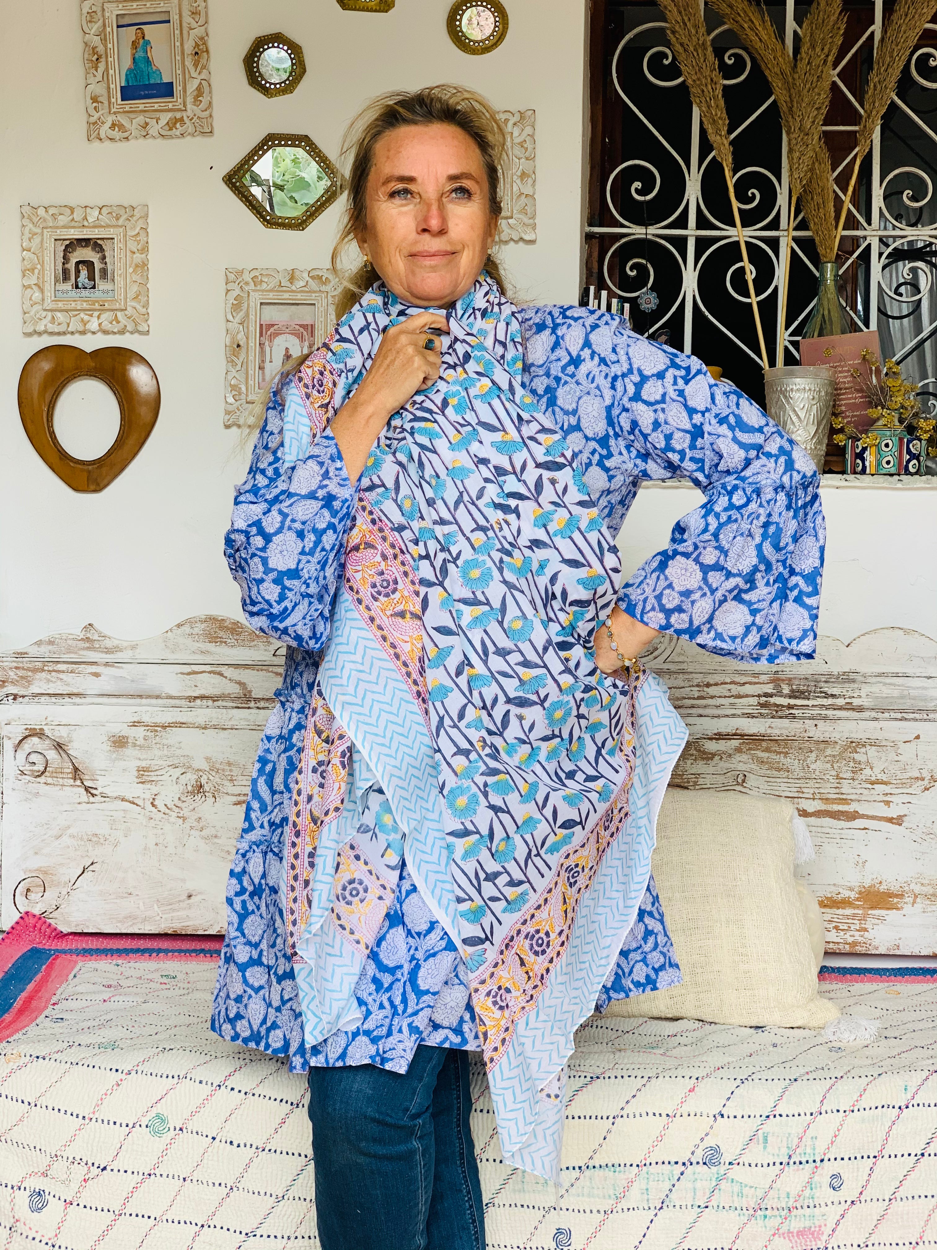 Stylish Block Print Cotton Sarong Pareo Shawl - New Collection for Beach, Pool, and Summer Fashion
