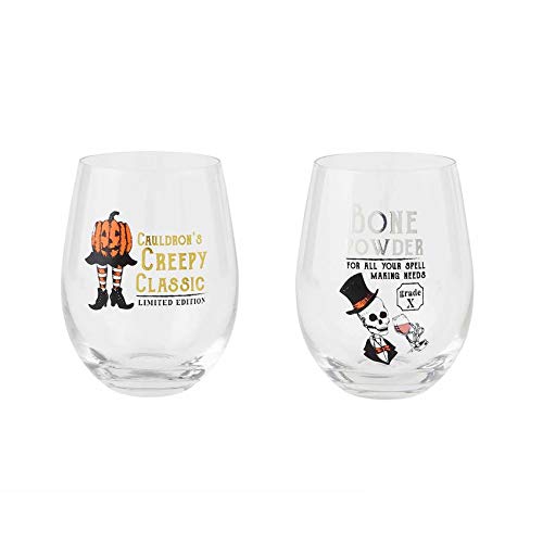 Mud Pie Skeleton Wine Glasses - Set of 4, 16 oz Halloween Party Cups with Stem, Perfect for Spooky Decor, Themed Parties & Wine Tasting Nights