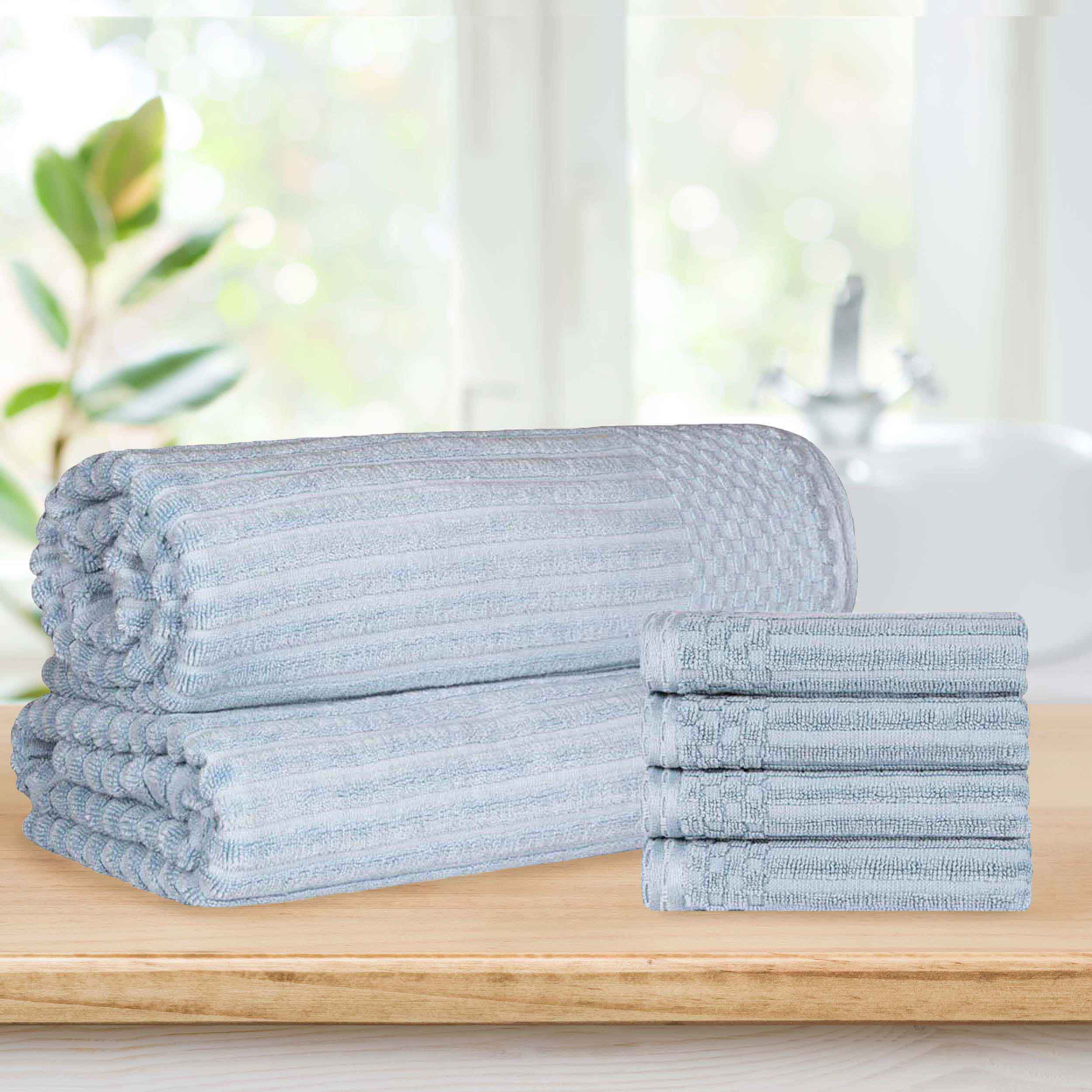 Premium Soho Ribbed Textured Cotton Hand Towels & Bath Sheets Set - Ultra Absorbent, Soft & Quick-Drying - Perfect for Bathroom, Spa, Gym & Guest Use