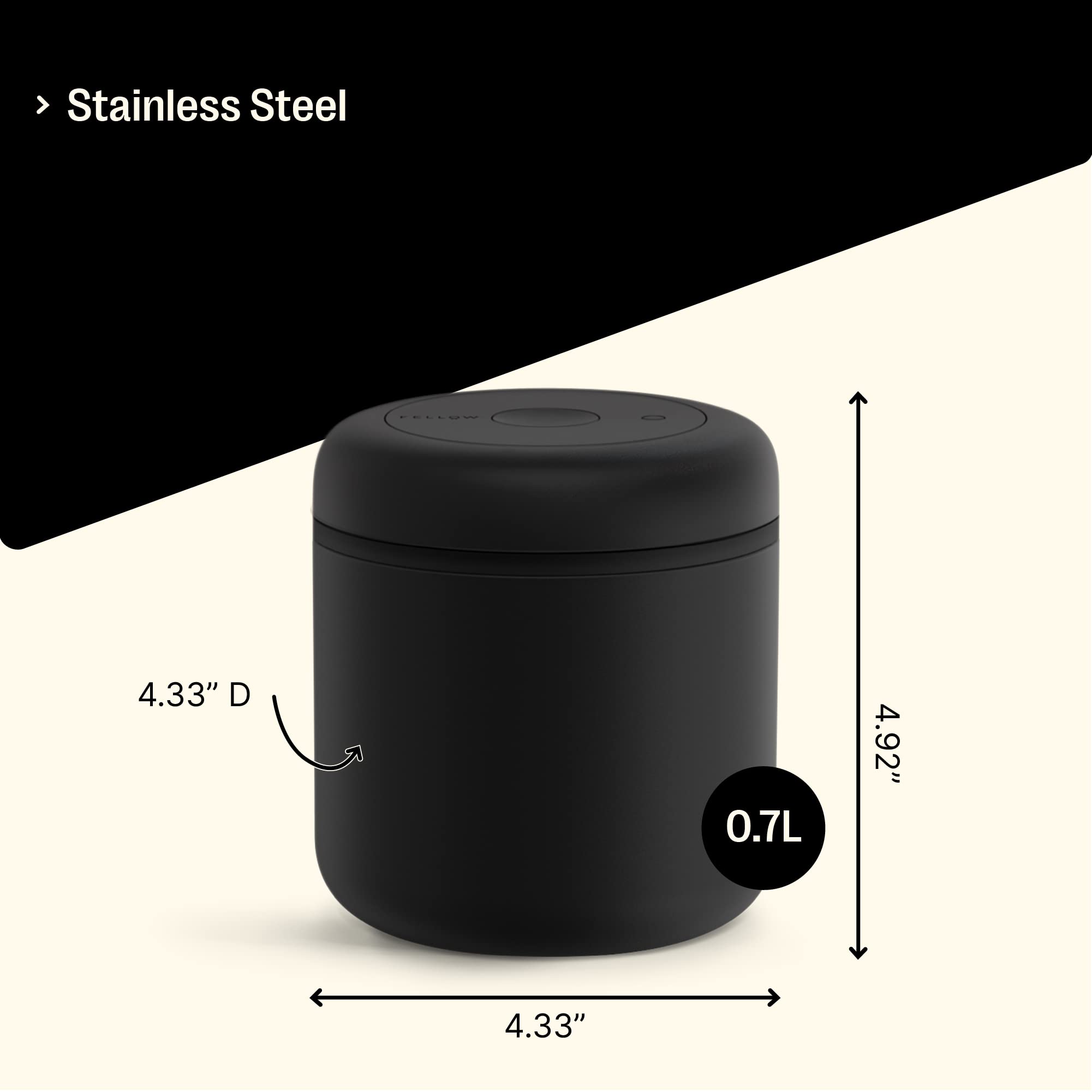 Fellow Atmos Vacuum Coffee Canister & Airtight Food Storage Container - 0.7L (11oz) Coffee Bean Keeper - Matte Black - Perfect for Kitchen, Pantry & Fresh Coffee Storage