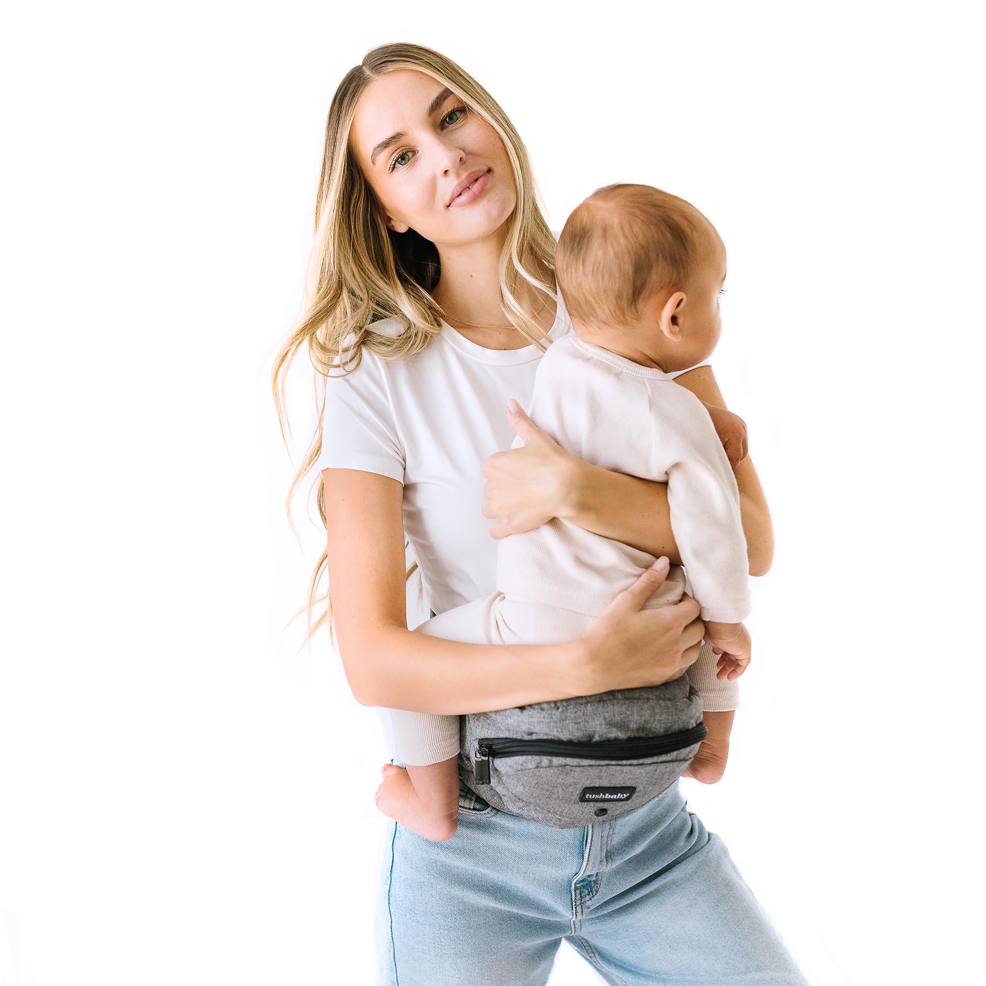 TushBaby Safety Certified Adjustable Hip Seat Carrier - Ergonomic Design for Newborns, Toddlers & Kids, Machine Washable, Ultra-Comfortable Waist Support (Grey) | Perfect for Shopping, Travel & Everyday Parenting