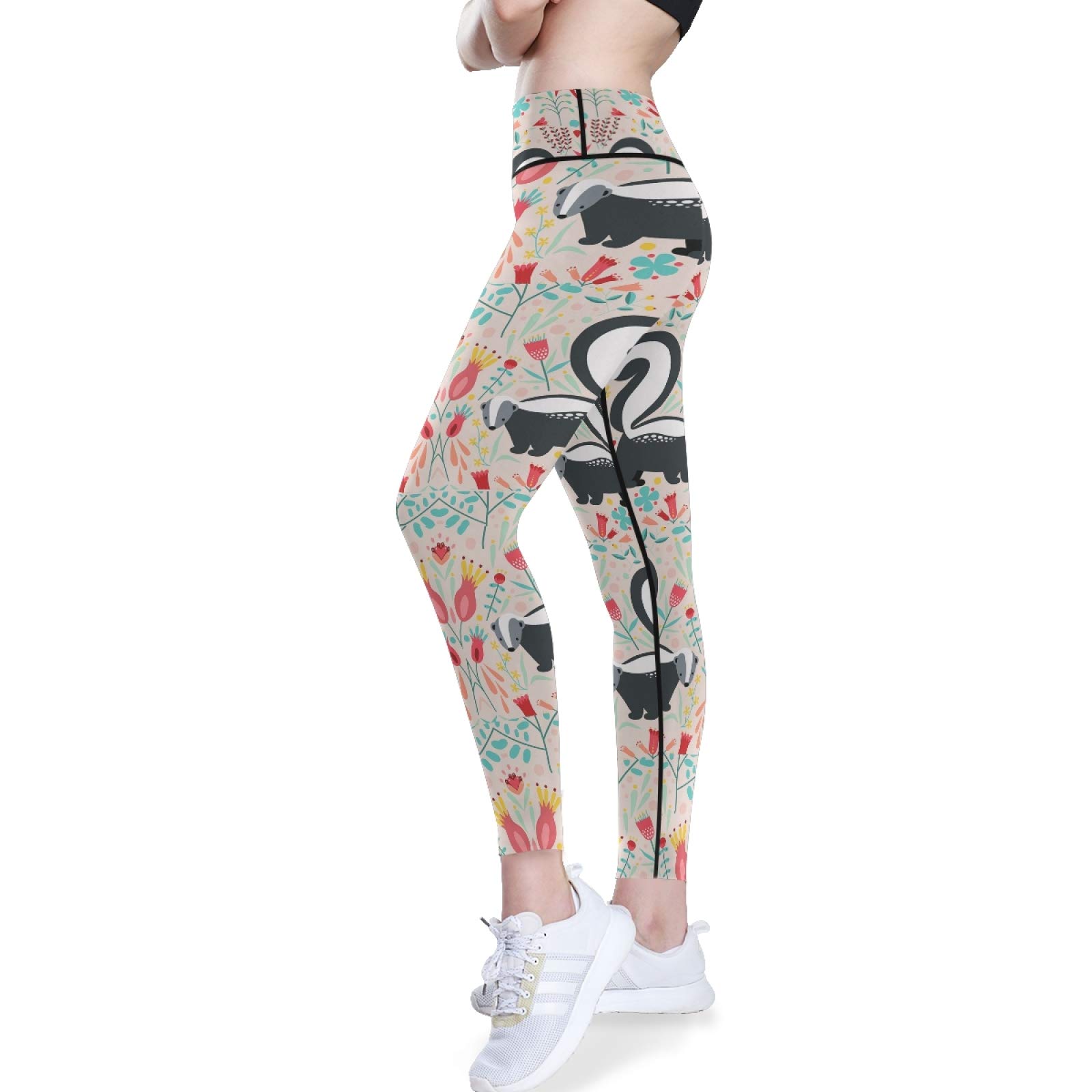 Skunk Print High Waist Yoga Pants - Women's Tummy Control Workout Leggings with Pockets for Running & Gym