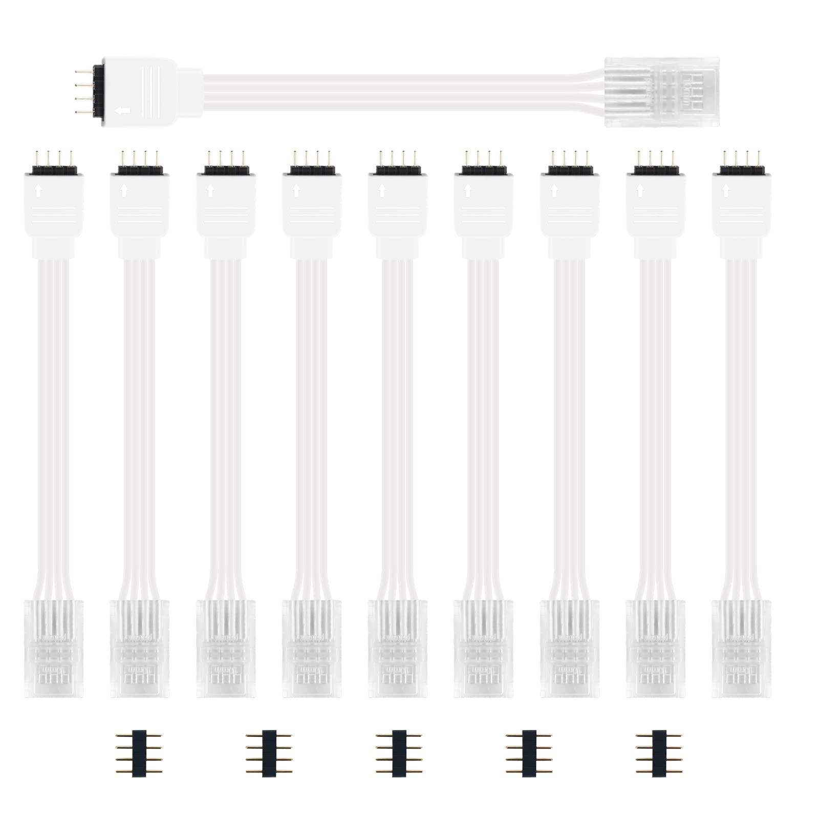 10Pcs 4-Pin 10mm Solderless LED Connectors for RGB 5050 Light Strips - Quick Connect to Power Adapter & Controller - Perfect for Home Lighting, DIY Projects & LED Decorations