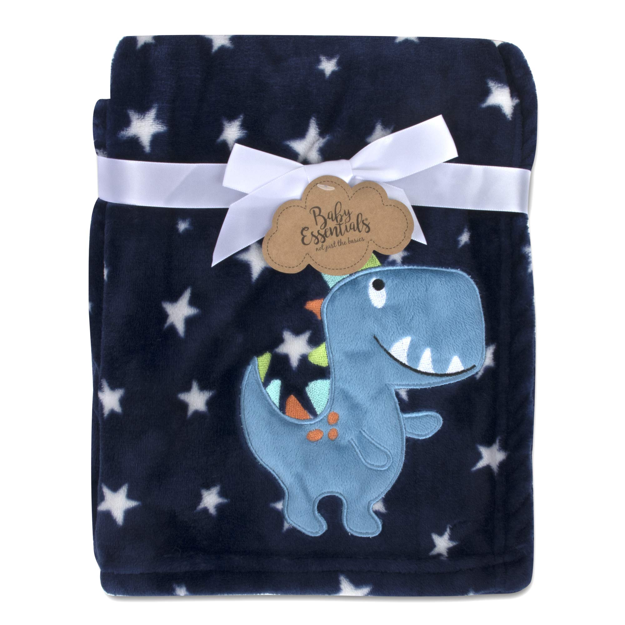 Soft Plush Fleece Baby Blanket for Boys & Girls - Cozy Crib Throw with Dinosaur Print (Blue) - Perfect for Nursery, Stroller, and Travel Use
