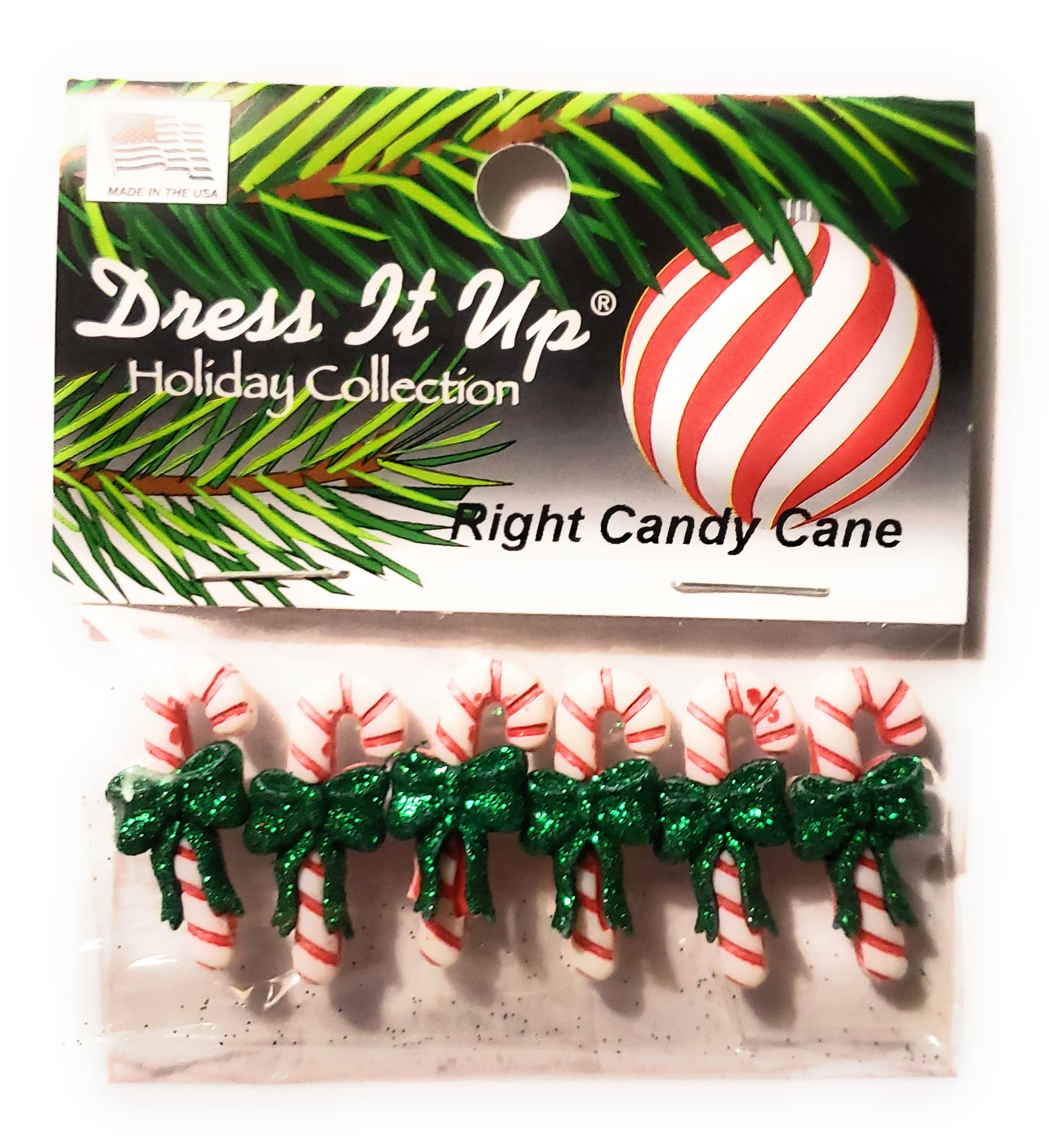 Right Candy Cane - Holiday Collection by Dress it Up Buttons & Embellishments - 6 Pieces - Perfect for Christmas Decorations, DIY Crafts, and Festive Gift Wrapping