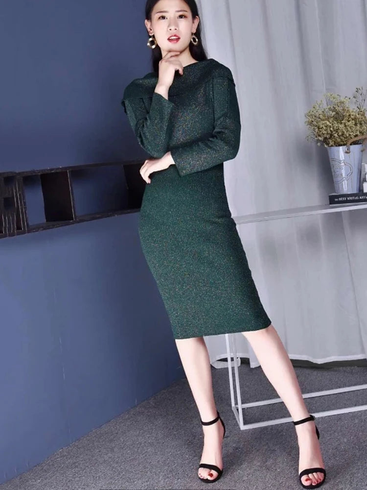 Elegant One Shoulder Lurex Dress for Women - Oversized Midi Party Dress Fall Winter Collection | Perfect for Holiday Parties, Cocktail Events & Special Occasions