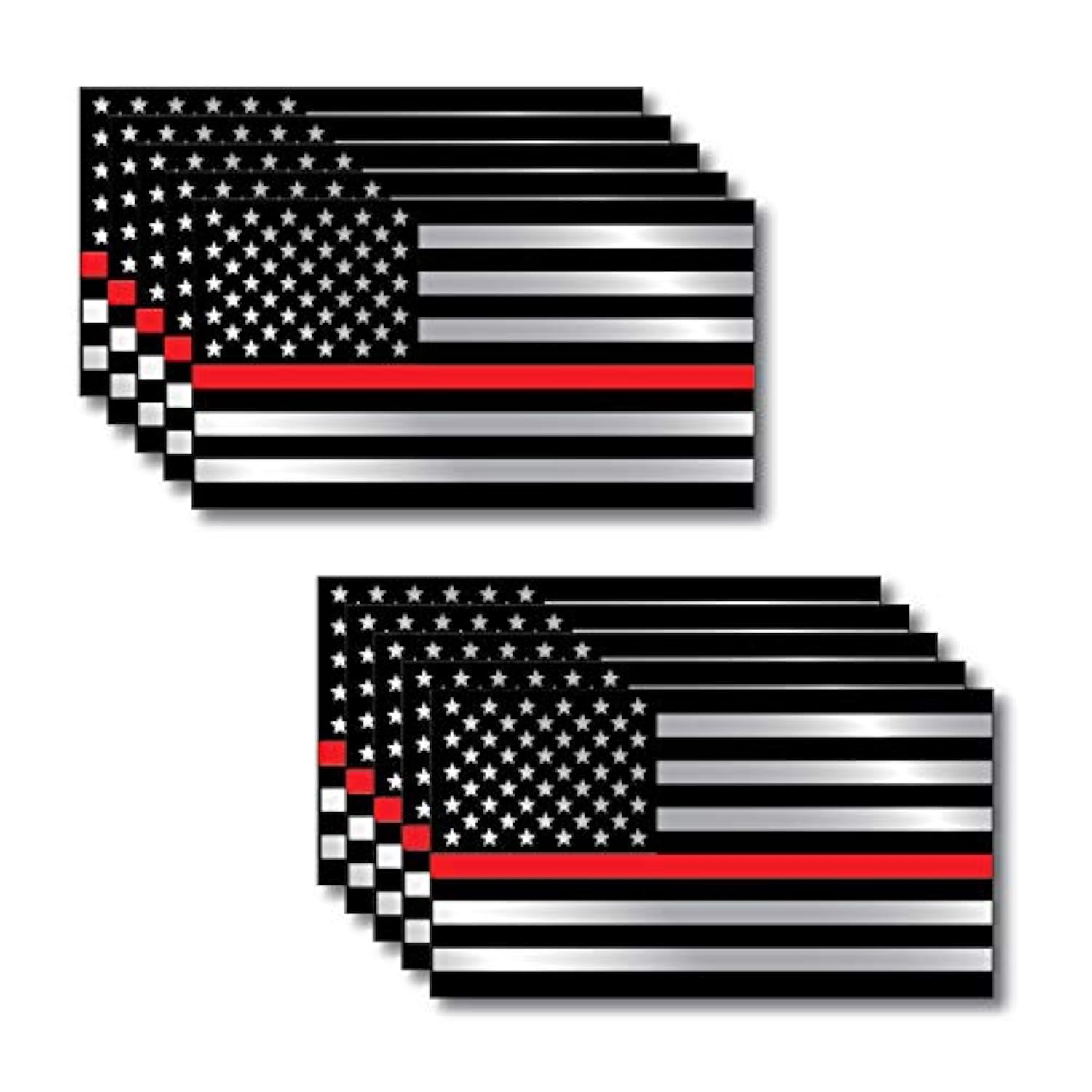 Thin Red Line Flag Decal Sticker - Firefighter Support, Fire Department, Fire Truck - Red Lives Matter - 10 Pack - Perfect for Cars, Trucks, Windows & Laptops to Show Firefighter Appreciation