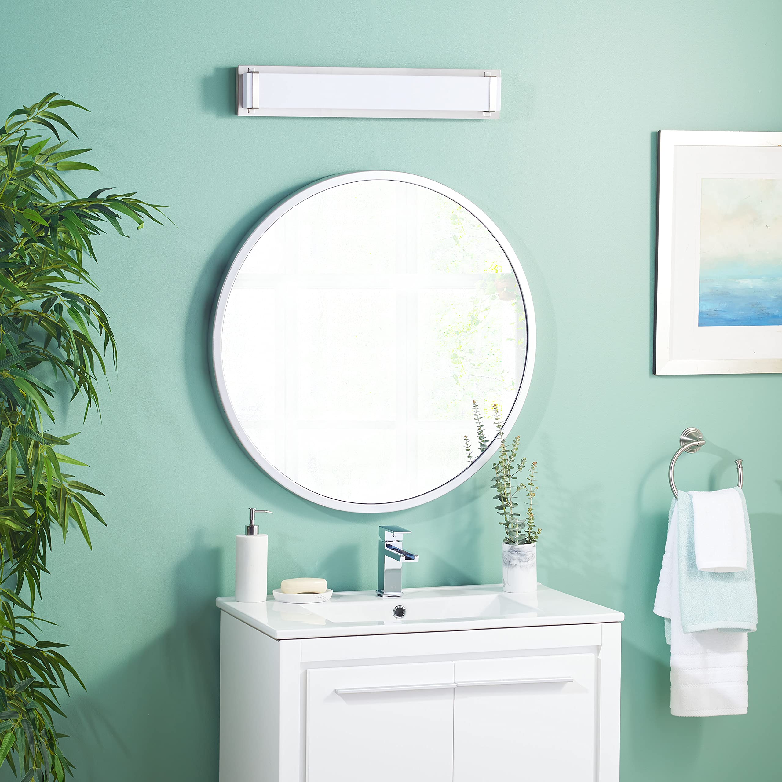 SAFAVIEH SCN4041A Modern Vanity Light Fixture - Brushed Nickel & White Bathroom Sconce with LED Bulb Included - Perfect for Bathroom, Powder Room, and Dressing Room Lighting