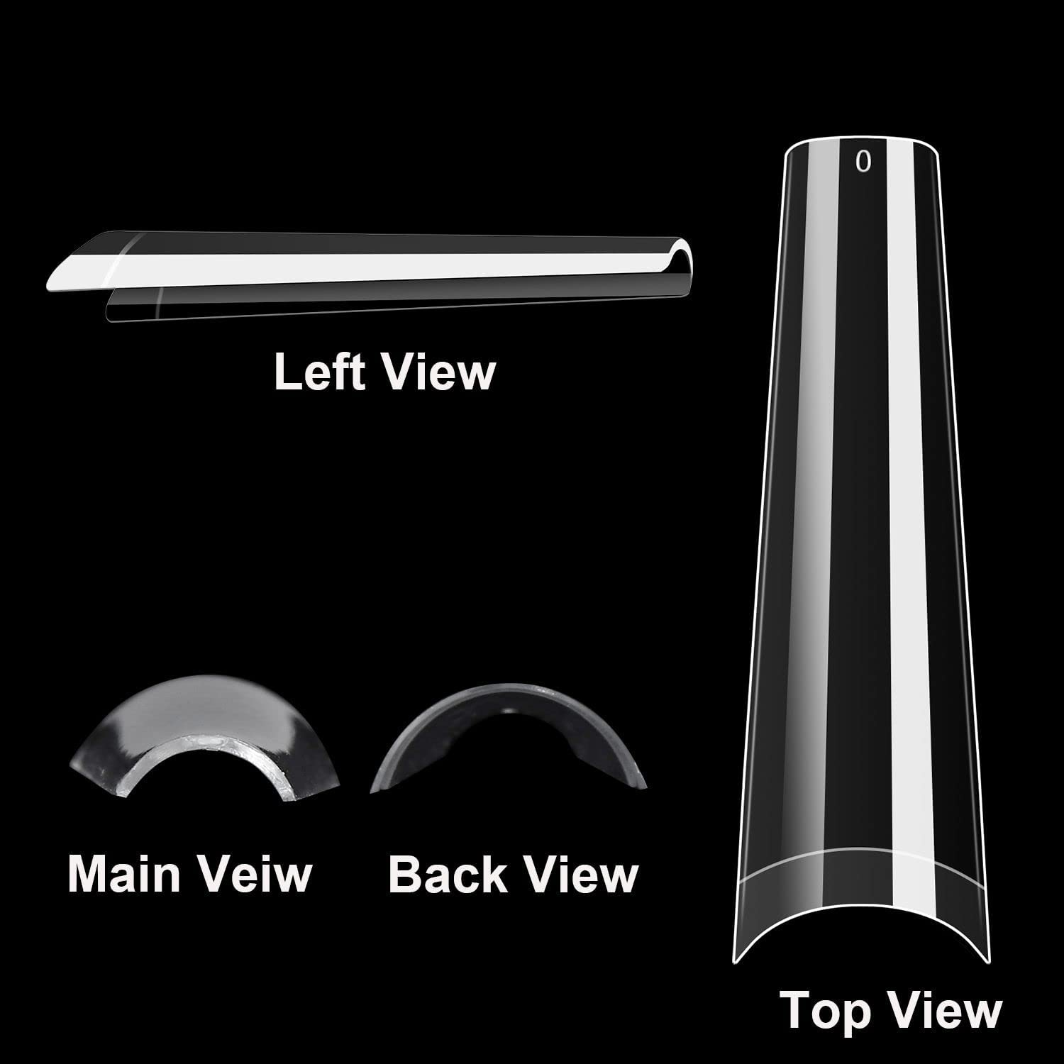 500Pcs XXL No C Curve Coffin Nail Tips - Professional Acrylic Nail Extension Kit with 10 Sizes, Clear Half Cover Long Fake Nails for Salon & DIY Manicure | Perfect for French Nail Art, Ballerina Shape & Special Occasions
