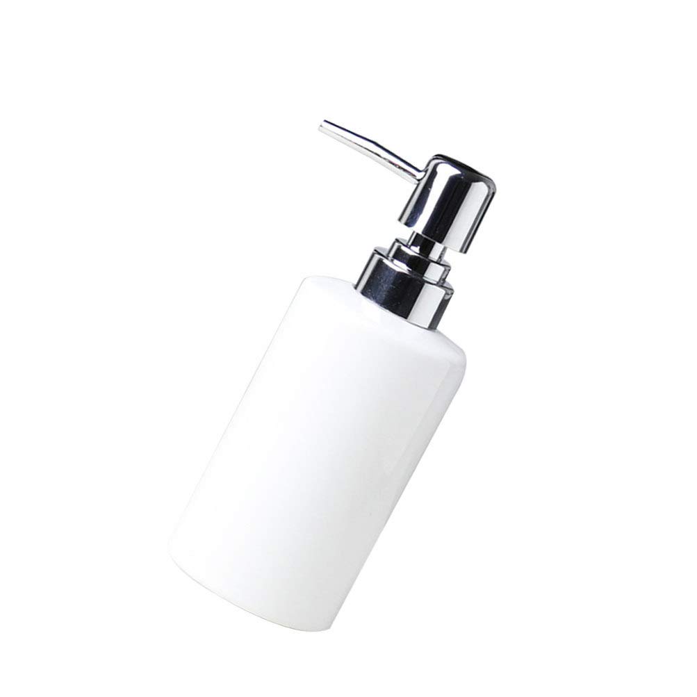 DOITOOL 1PCS White Ceramic Soap Dispenser - Refillable Hand Soap, Shampoo & Lotion Dispenser for Bathroom, Kitchen & Sink Countertop - Elegant Home & Office Decor