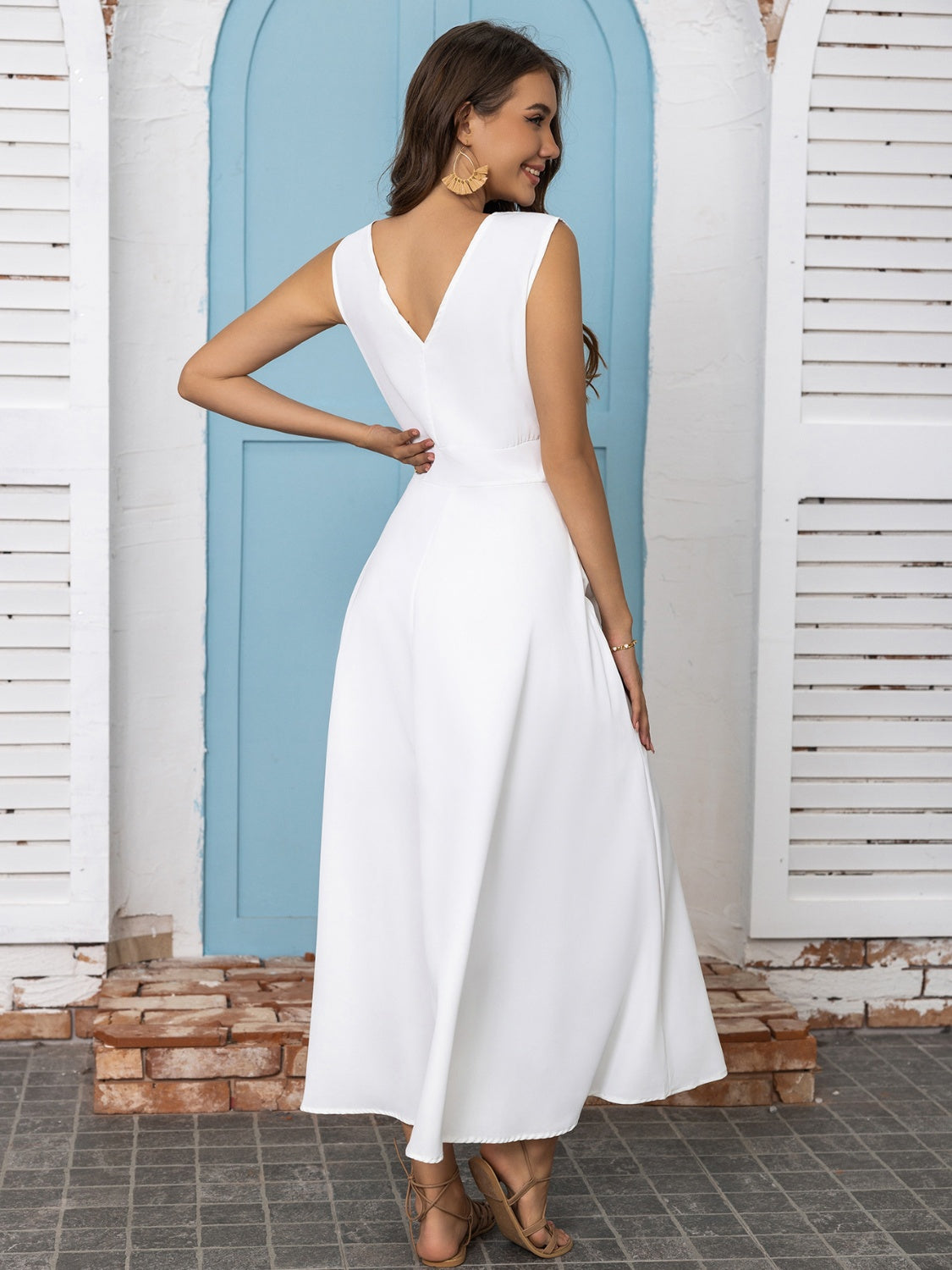 Elegant Full Size Slit V Neck Sleeveless Midi Dress for Women - Summer Casual & Evening Party Wear - Perfect for Beach Vacations, Date Nights & Special Occasions