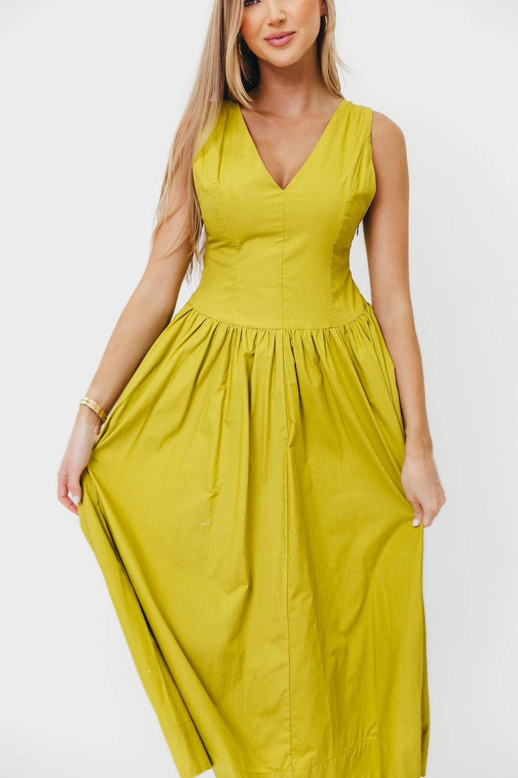 Cece 100% Cotton Maxi Dress with Bow Detail - Flowy Womens Summer Dress in Lemon Grass for Beach Vacation, Garden Party & Casual Outings