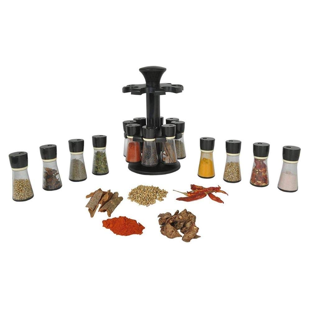 Radhna 16-Piece Clear Revolving Spice Rack Set - Stackable Plastic Spice Containers for Kitchen Storage | Space-Saving Organizer for Countertop, Pantry & Dining Table | Perfect for Cooking, Baking & Spice Display