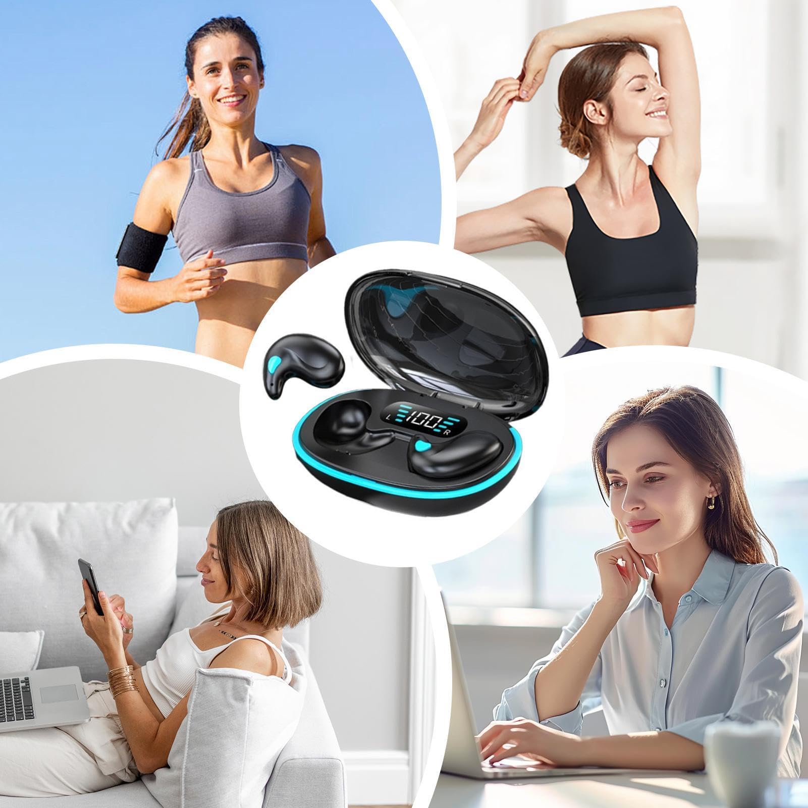 **Wireless Bone Conduction Sleep Earbuds - Bluetooth 5.0, 300mAh Battery, Noise Canceling, Side Sleeper Friendly for Sleeping, Cycling & Workouts | Comfortable In-Ear Earphones for Phone Calls & Music**    *(Use Cases: Perfect for side sleepers, gym workouts, cycling, office calls, and relaxing with music.)*