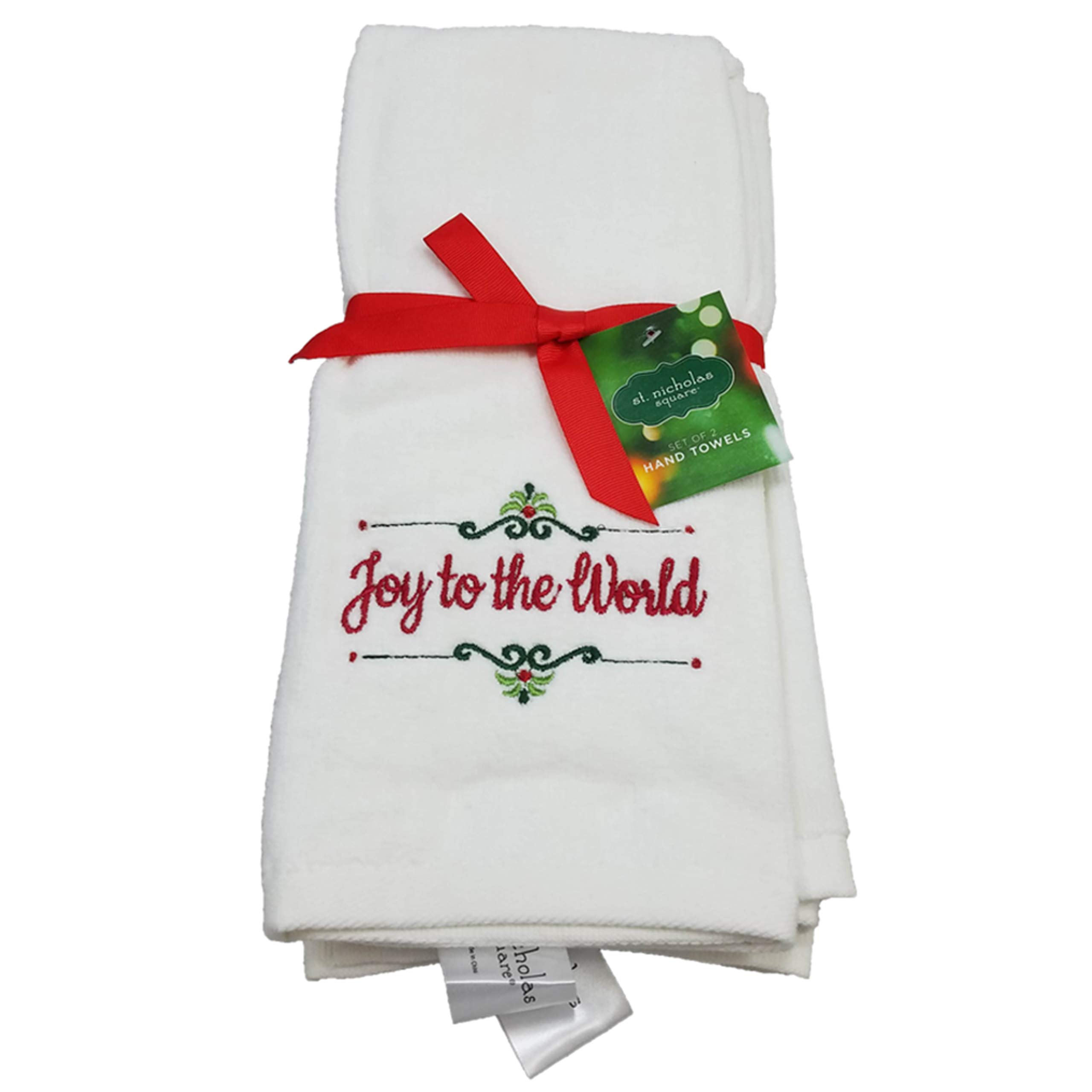Personalized Christmas Monogrammed Hand Towels for Kitchen & Bathroom - Joy to The World Design - Perfect for Holiday Decor & Gift Giving