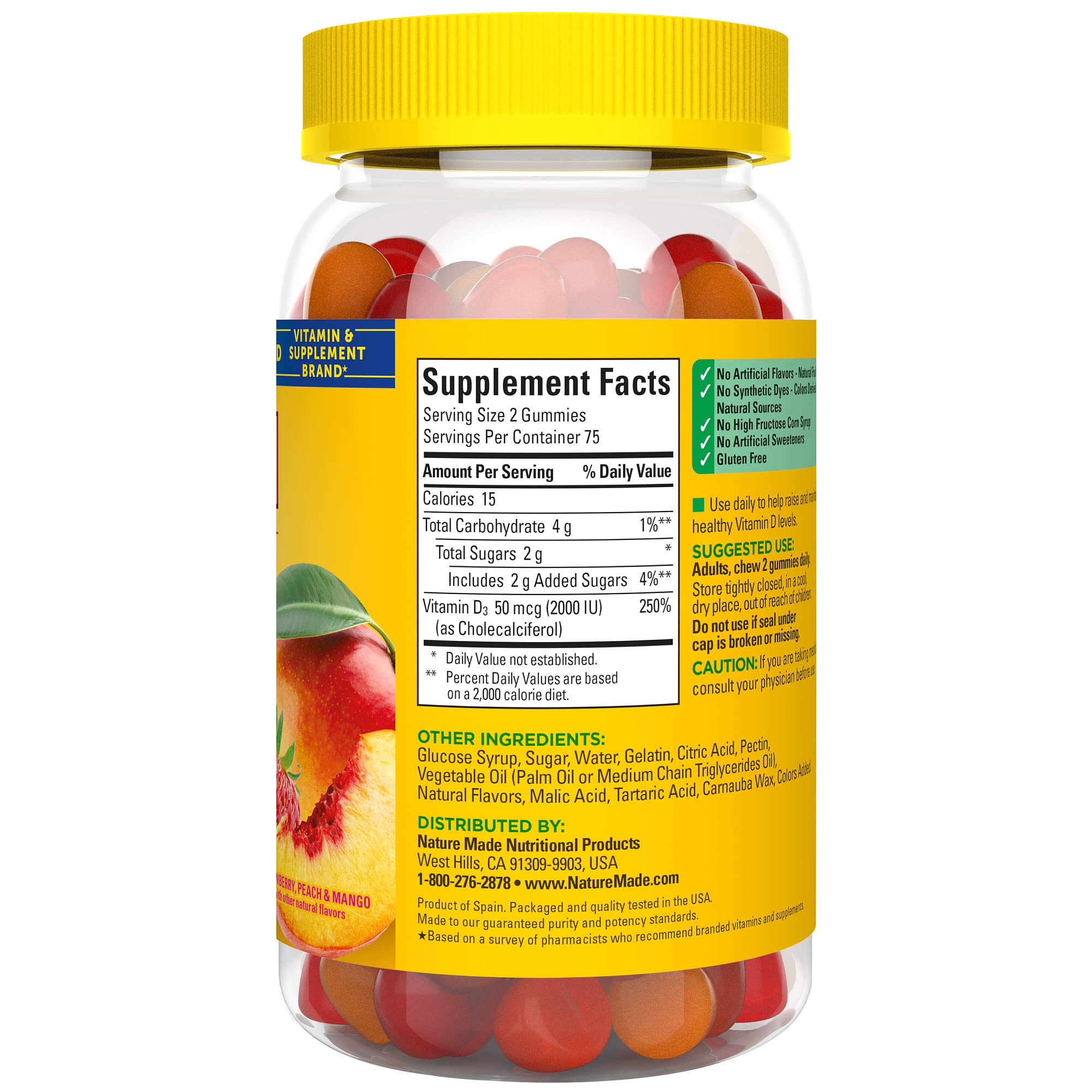 Nature Made Vitamin D3 2000 IU (50 mcg) Gummies - Bone, Teeth & Immune Support Supplement - 150 Count (75 Day Supply) - For Adults & Kids - Perfect for Daily Wellness & Immune Boosting