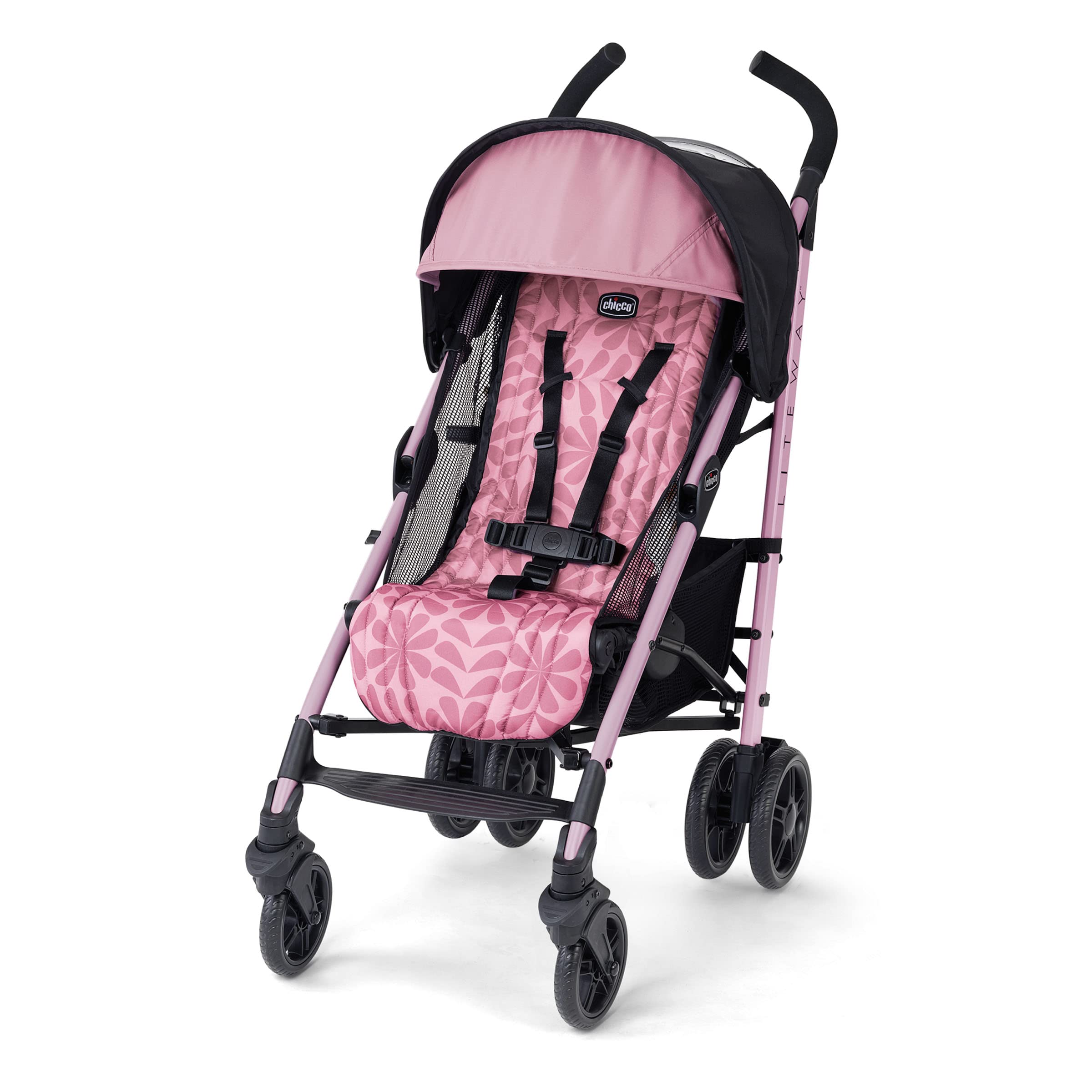 Chicco Liteway Compact Fold Lightweight Baby Stroller with Canopy - Aluminum Frame Umbrella Stroller for Infants & Toddlers (Up to 40 lbs) | Petal Pink | Perfect for Travel, Shopping & Daily Walks