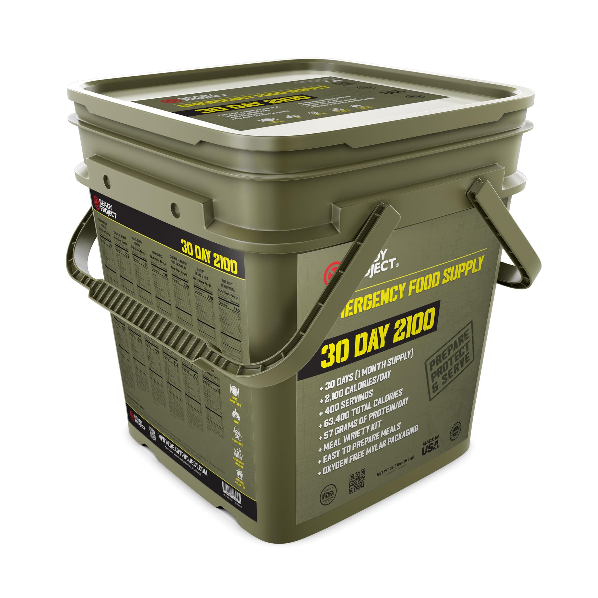 Ready Project® 30-Day 2100 Calorie Emergency Food Supply (400 Servings) - Perfect for Camping, Survival Kits & Natural Disasters Preparedness