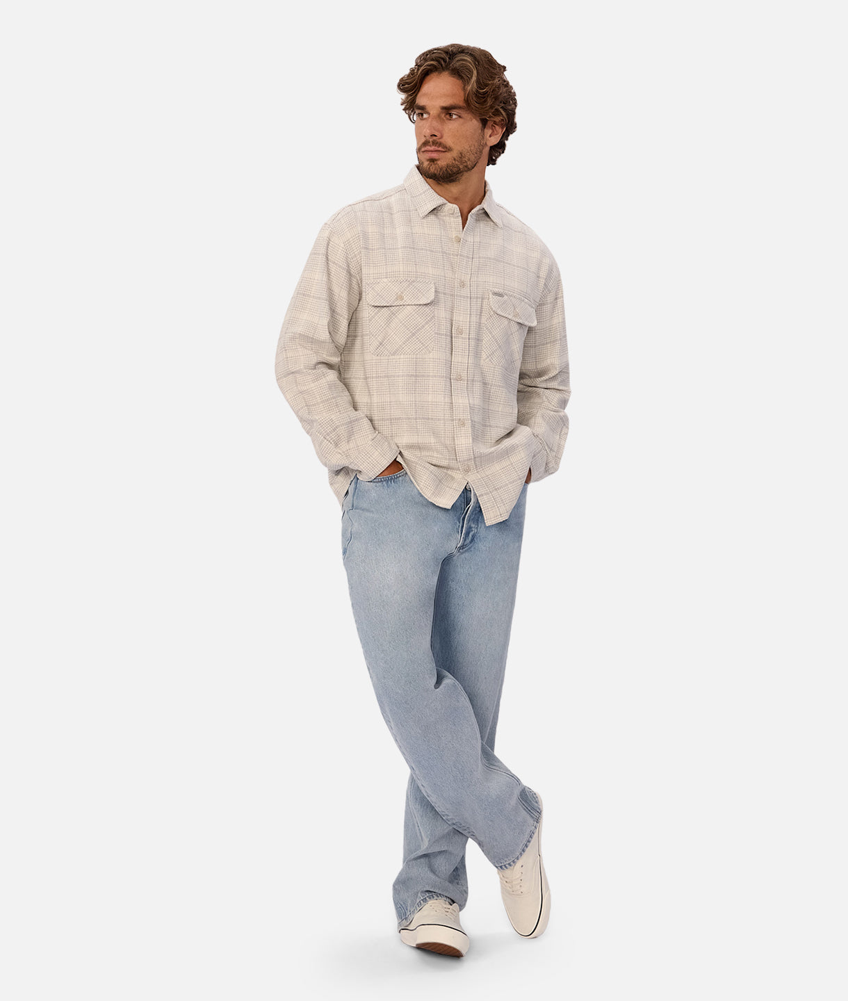 Calais Long Sleeve Shirt in Light Grey Cream | Premium Cotton Casual Wear for Men | Perfect for Office, Date Night & Outdoor Activities