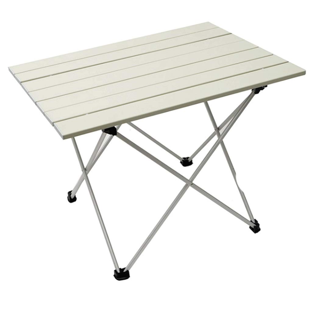 Ultra Light Aluminum Alloy Folding Camping Table - Adjustable Height Portable Picnic Table with Roll-Up Mesh Top & Durable Aluminum Legs - Perfect for Outdoor Adventures, Beach Trips, Backyard BBQs (White)