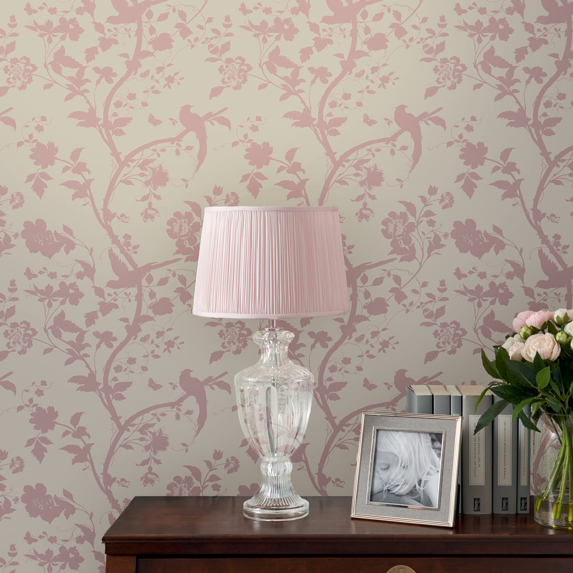 Laura Ashley Oriental Garden Pearlescent Chalk Pink Wallpaper - Peel and Stick Removable Wallpaper for Bedroom, Living Room, Nursery Decor