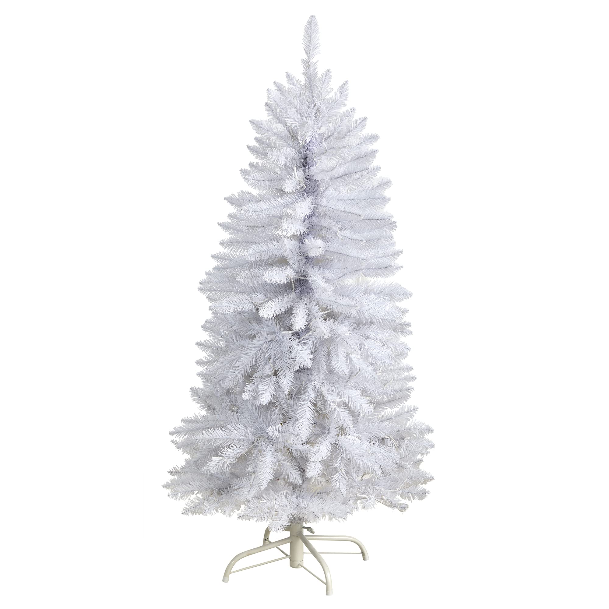 Nearly Natural 4ft Slim White Pre-Lit Artificial Christmas Tree with 100 Warm White LED Lights & 293 Bendable Branches - Perfect for Small Spaces, Apartments, and Holiday Office Decor