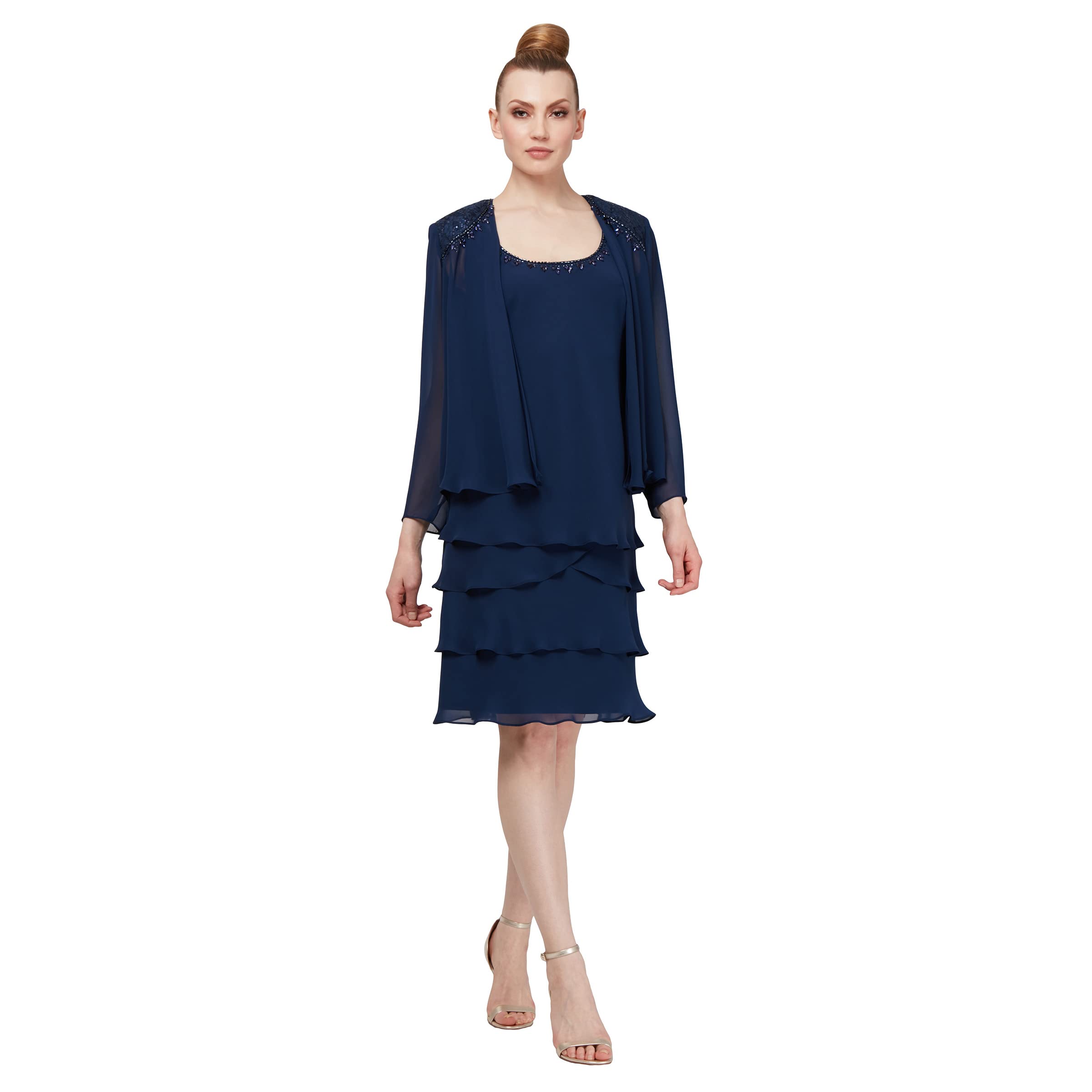Elegant Beaded Two-Piece Jacket Dress for Mother of The Bride | Women's Formal Occasion Outfit | Perfect for Weddings, Parties & Special Events