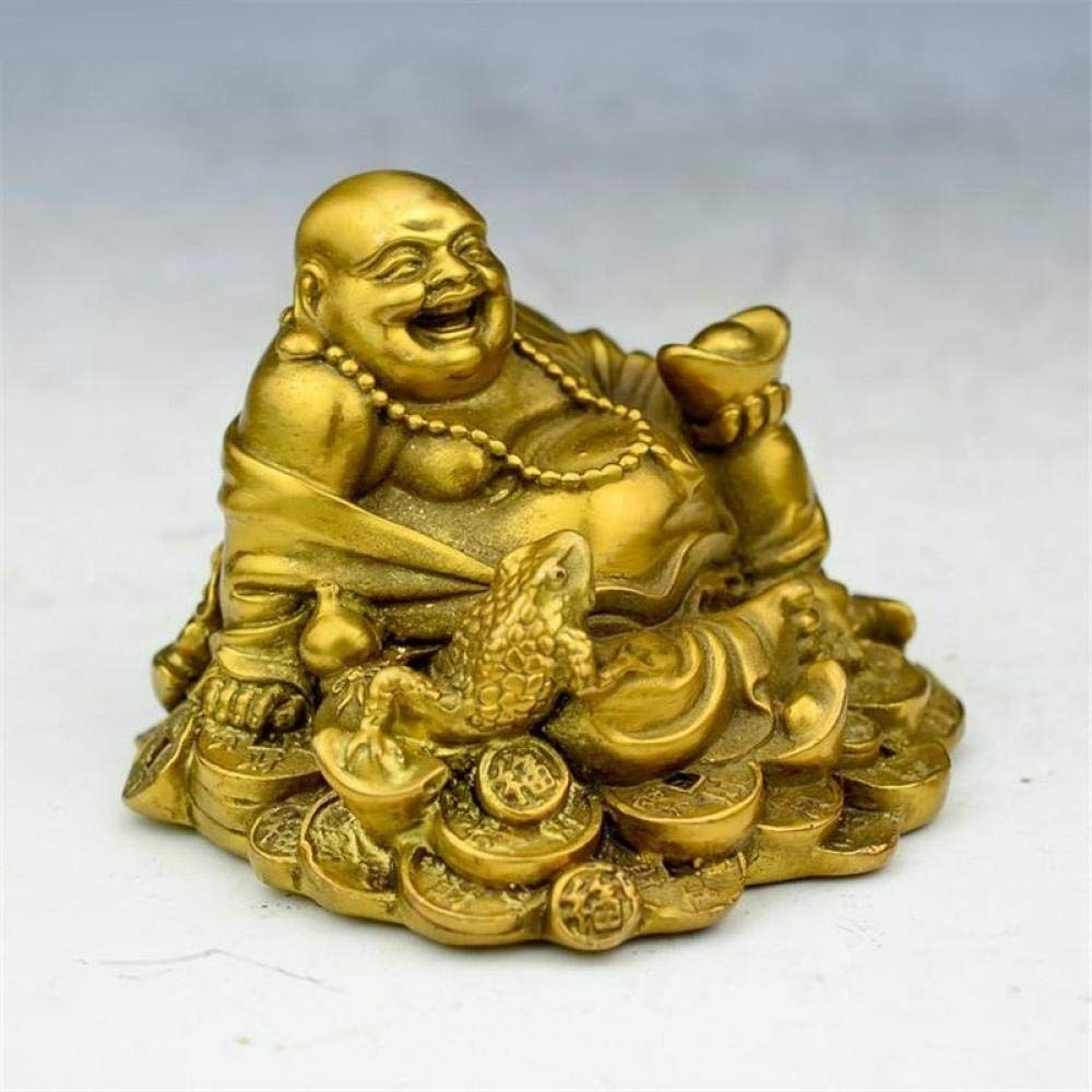 Golden Wealth Toad & Laughing Buddha Statue - Brass Buddhist Sculpture for Home Decor, Feng Shui, Office & Meditation Space | Handcrafted Spiritual Art & Gift