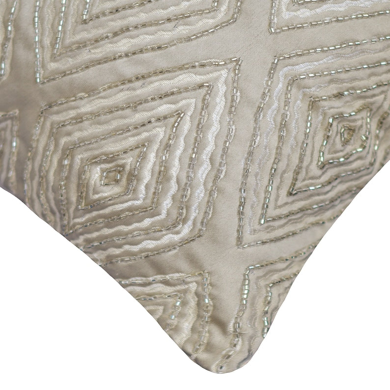 Luxury Allotrope Grey & Ivory Silk Euro Sham Pillowcase - Elegant Home Decor for Bedroom & Living Room