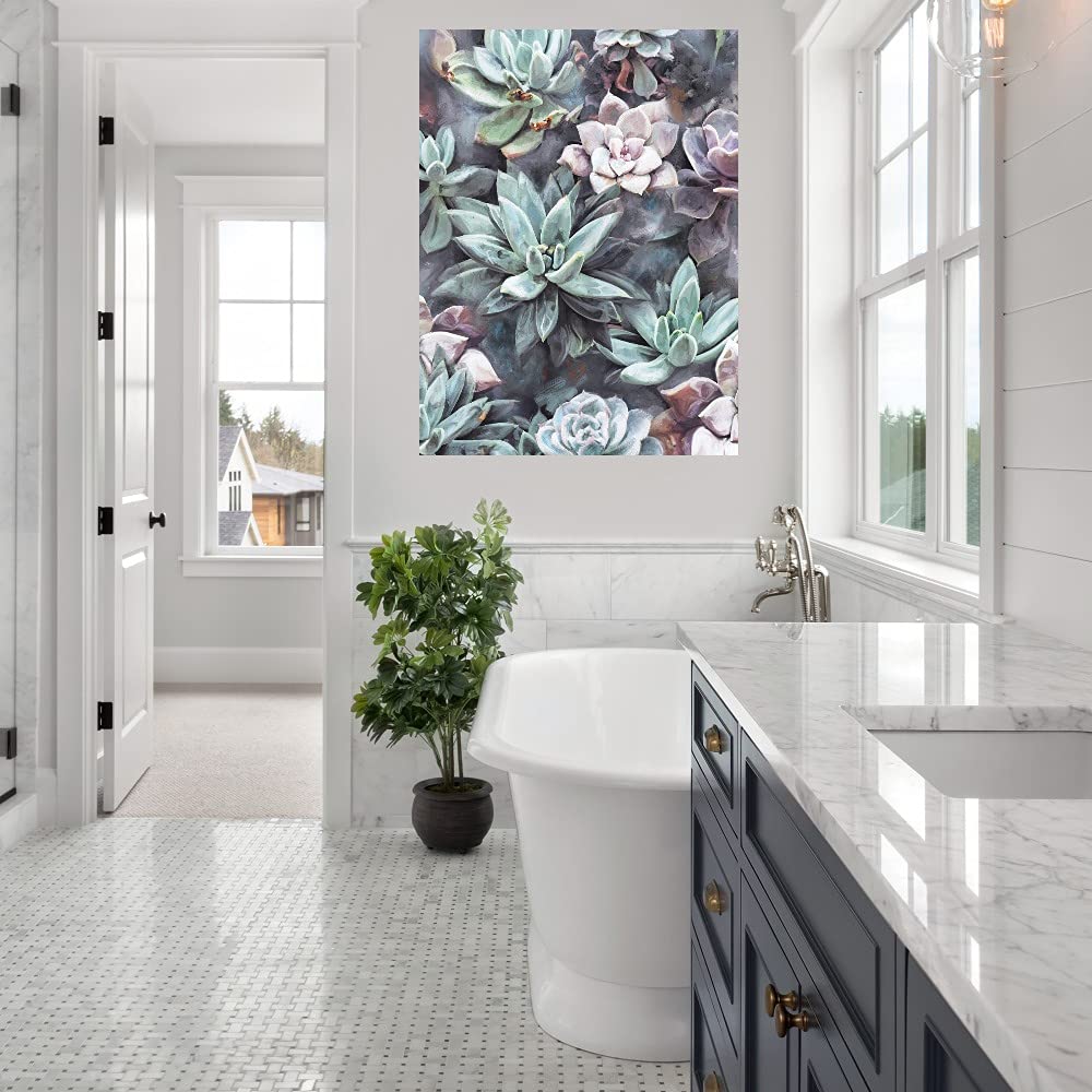 Succulent Wall Art - 42x56 Inch Gray Canvas Painting for Home & Office Decor | Ready to Hang Botanical Print for Living Room, Bedroom, Bathroom, Kitchen, Dining Area & Bar | Perfect Gift for Housewarming & Interior Design