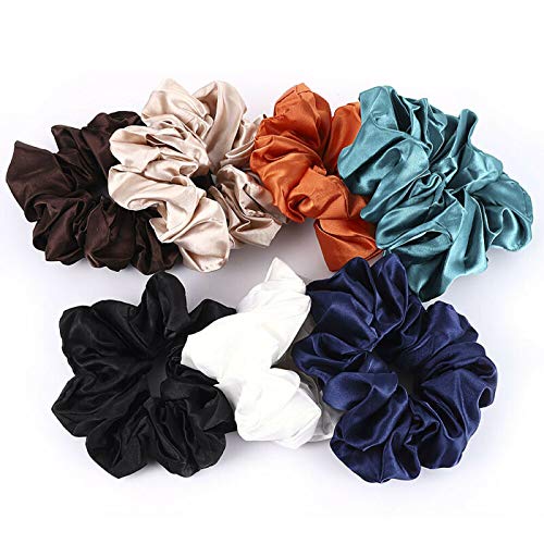 BAKEFY 12-Piece Satin Silk Hair Scrunchies Set - Soft & Fluffy Hair Ties for Women & Teen Girls - Ponytail Holders for Fine & Curly Hair - Perfect for Work, Gym, and Everyday Styling