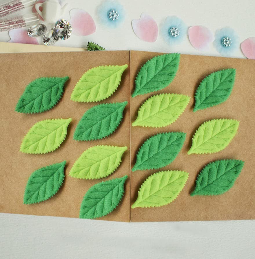 YYCRAFT 90-Piece Green Felt Velvet Leaf Appliques for DIY Crafts - 2-Sided Padded Leaves for Sewing, Scrapbooking & Home Decor