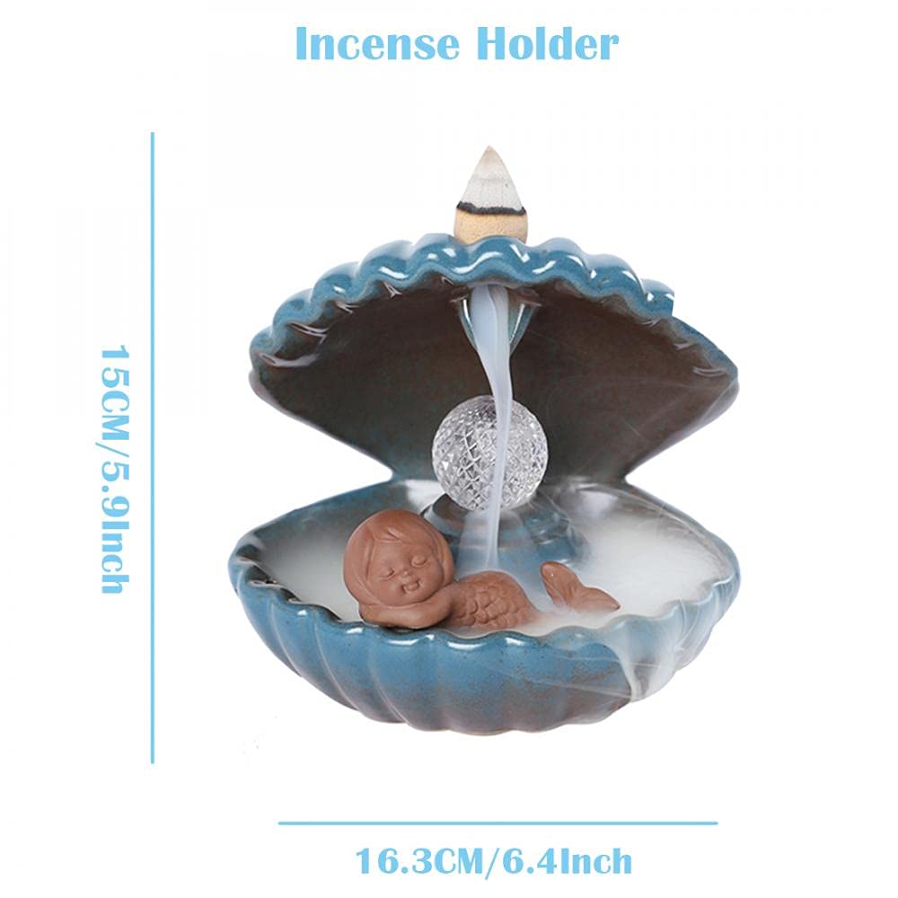 Jessie LED Incense Burner - Mermaid in Oyster Aromatherapy Holder, Decorative Home & Office Decor for Yoga, Meditation & Relaxation | Perfect Gift for Spa, Bedroom & Meditation Spaces