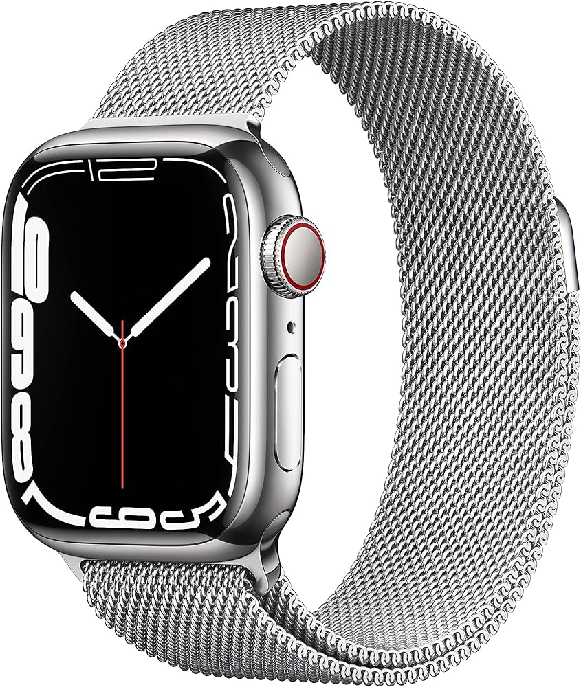 Apple Watch Series 7 (GPS + Cellular) 41mm Silver Stainless Steel Case with Silver Milanese Loop (MKHF3LL/A) - Smartwatch for Fitness Tracking, Calls & Notifications - Perfect for Workouts, Swimming & Everyday Wear
