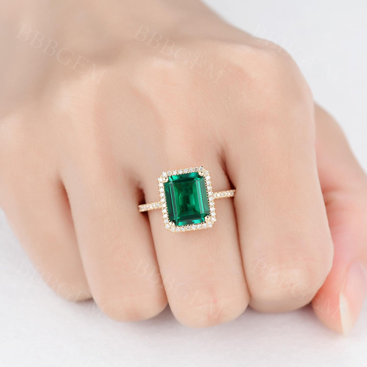 4CT Emerald Cut Emerald Engagement Ring in Rose Gold with Halo Diamonds - Perfect for Wedding, Proposal & Anniversary Gifts