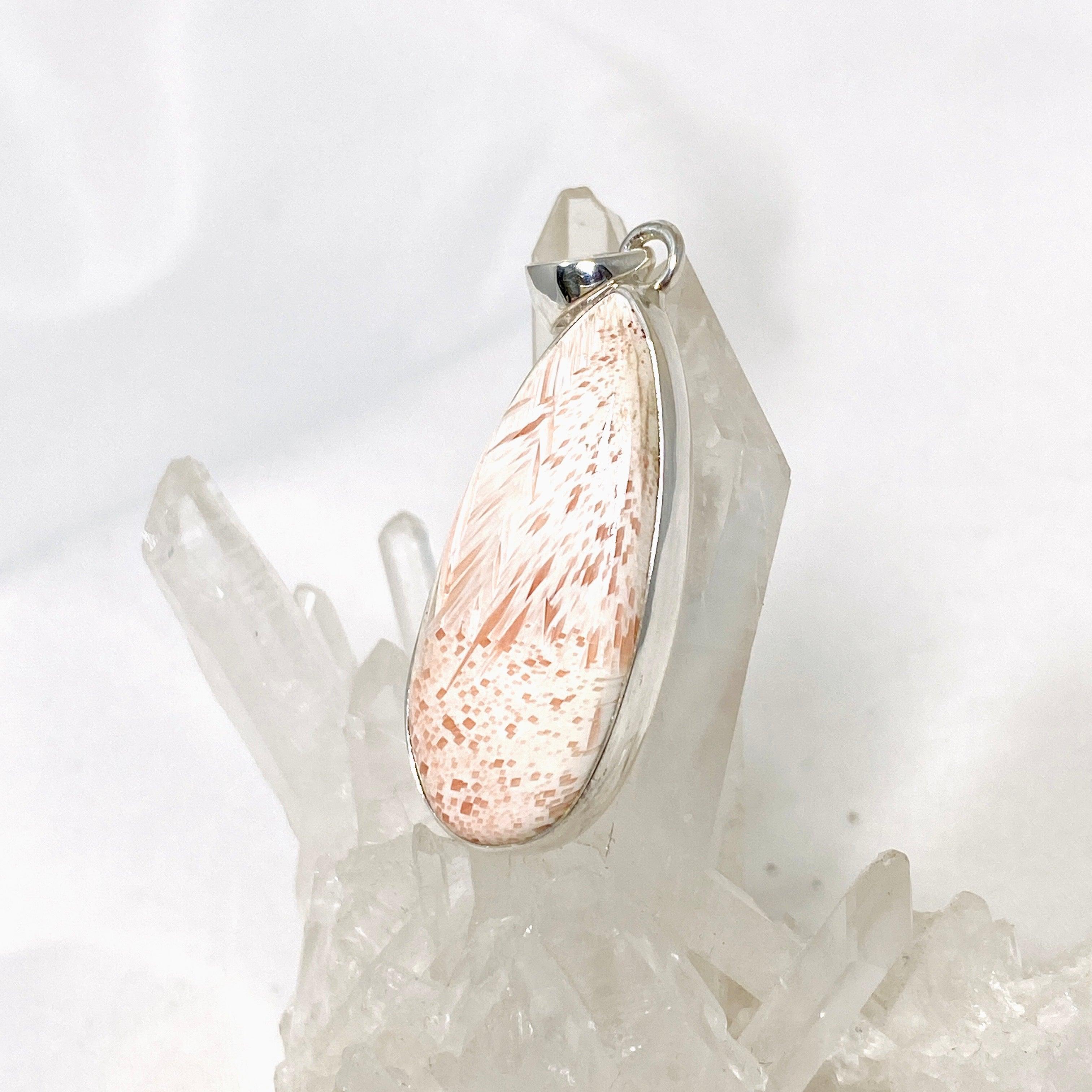 Natural Peach Scolecite Teardrop Pendant Necklace KPGJ4520 - Healing Crystal Jewelry for Meditation, Energy Balancing & Spiritual Gifts