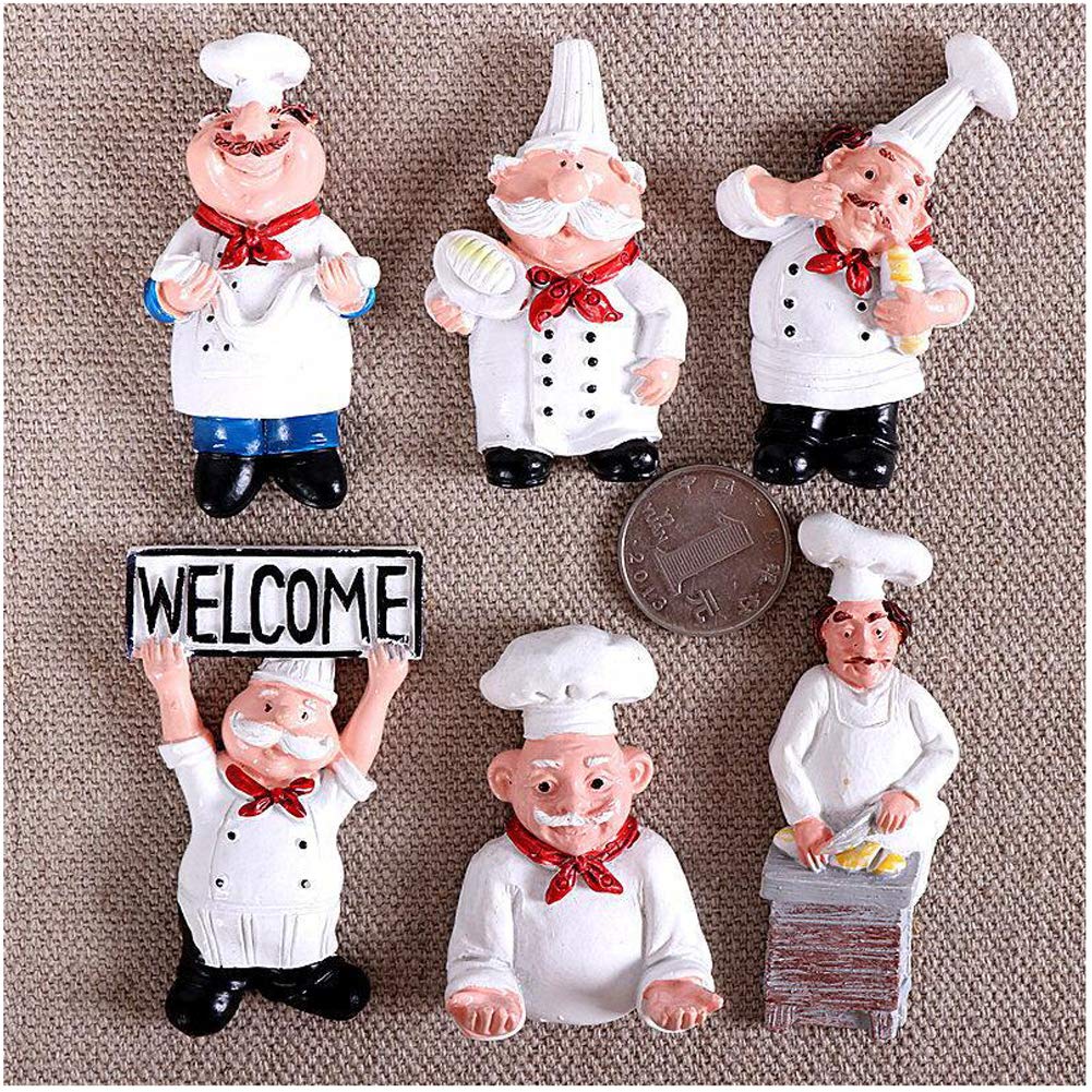 6-Piece 3D Resin Cartoon Bread Chef Refrigerator Magnets Set - Creative Kitchen Decor for Home, Restaurant & Office - Perfect for Fridge Organization & Fun Food-Themed Decorations