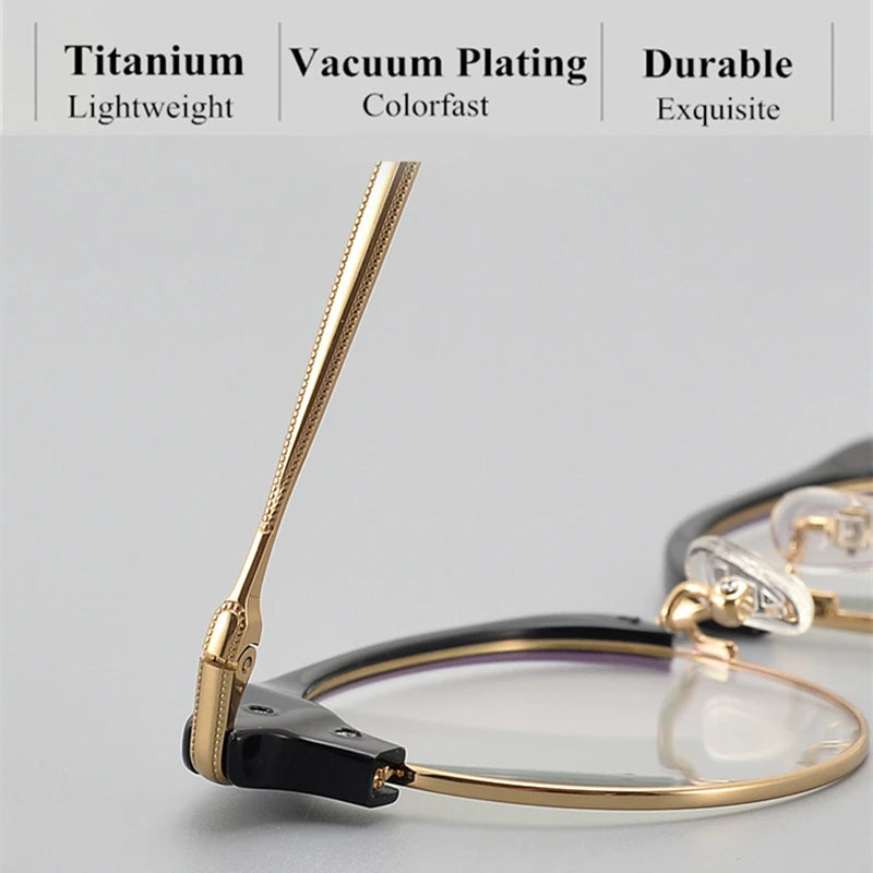 Stylish Unisex Black Titanium Acetate Round Eyeglasses Frame - Lightweight & Durable Full Rim Glasses for Men & Women - Perfect for Work, Reading & Fashion Accessories