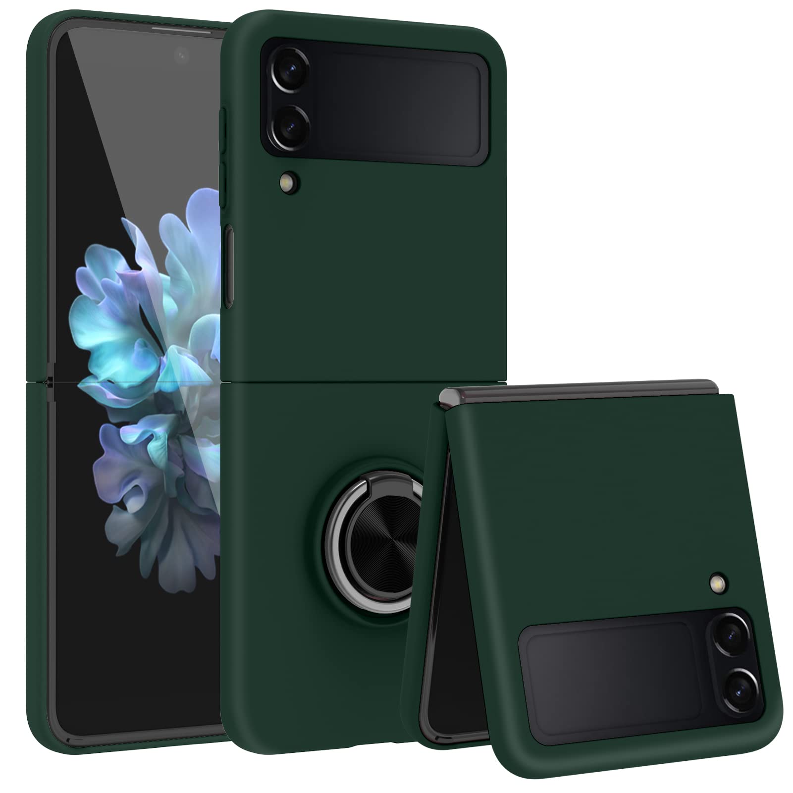 Samsung Galaxy Z Flip 4 Case with Ring - Slim Liquid Silicone Shockproof Cover | Durable Minimalist Protective Phone Case for Z Flip 4 5G (Green) | Perfect for Everyday Use, Travel & Outdoor Activities