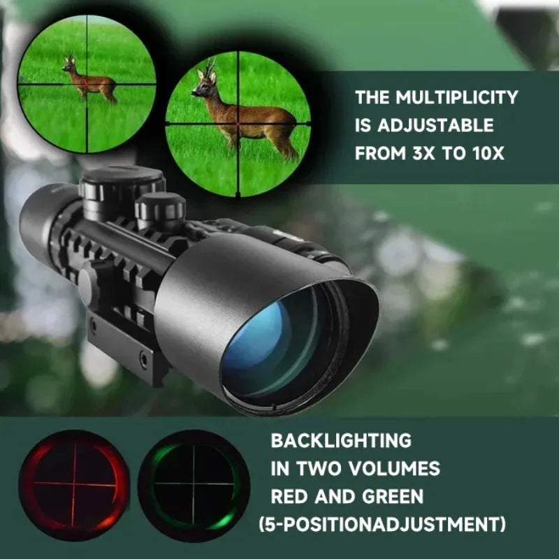 10x42E Hunting Rifle Scope - 3-9x Adjustable Magnification, Sniper Tactical Optics with Reticle Sight - Compatible with 11mm & 20mm Rail Mounts (M9 Model) for Outdoor Shooting & Tactical Missions