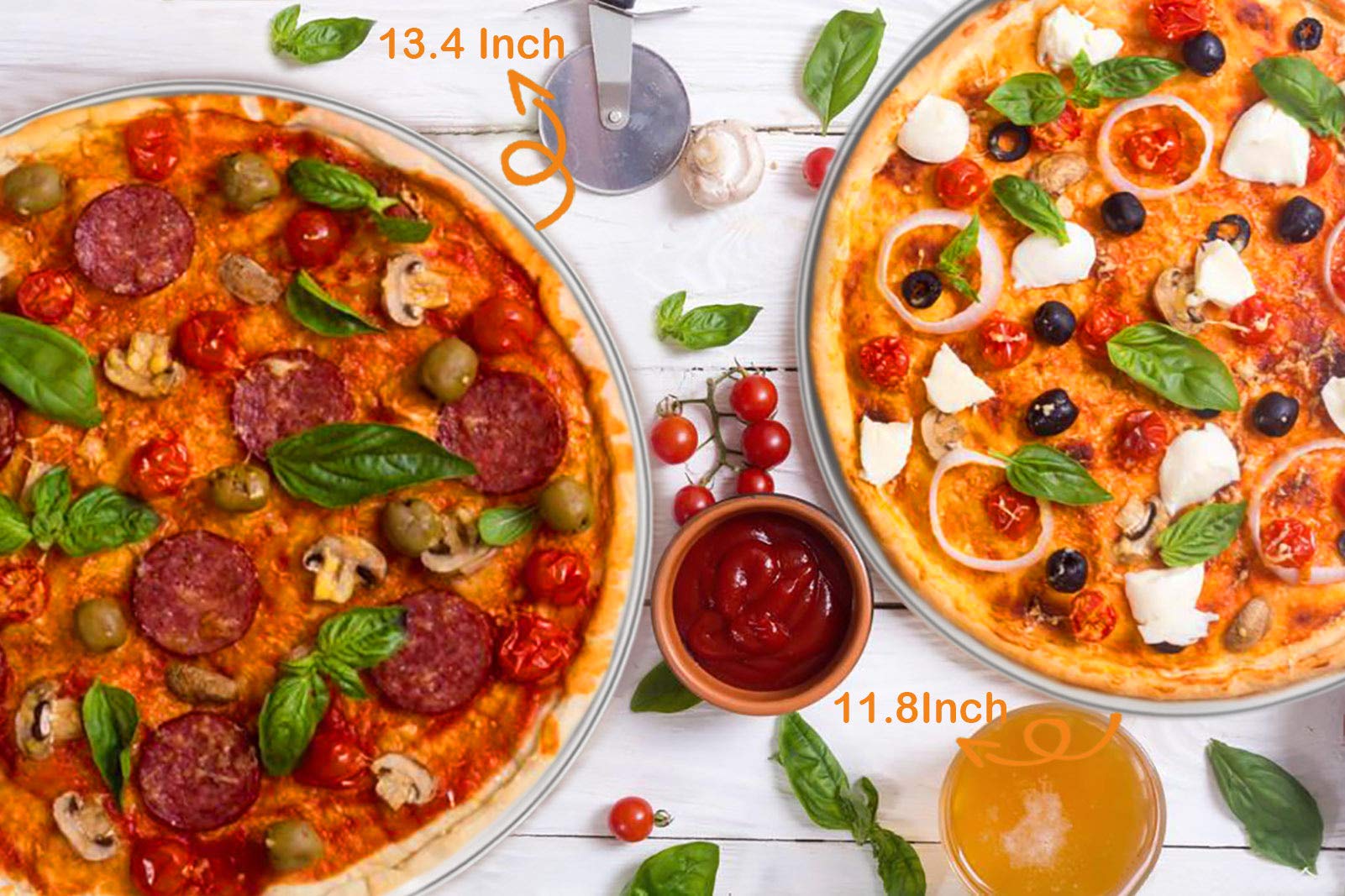 TeamFar 3-Piece Stainless Steel Pizza Pan Set (10”, 12”, 13.4”) - Heavy Duty, Rust-Free Baking Pans for Oven, Dishwasher Safe - Perfect for Home Kitchen, Restaurant & Outdoor Pizza Parties