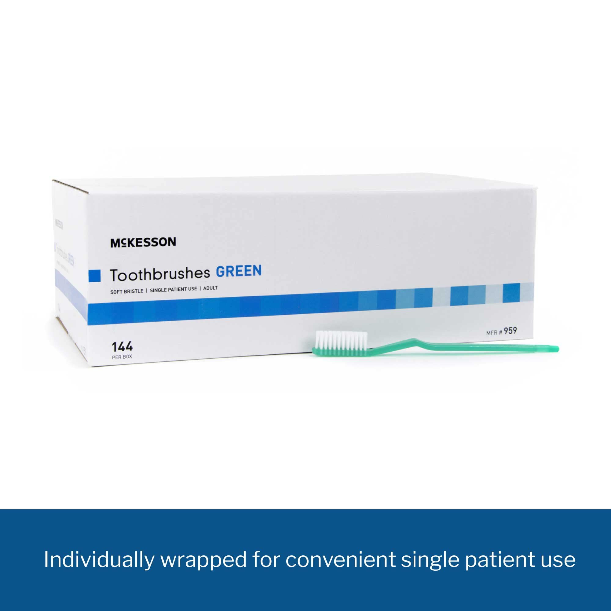 McKesson Soft Bristle Disposable Toothbrush - 144 Count (10 Packs, 1440 Total) | Eco-Friendly Green Single-Use Toothbrushes for Travel, Hotels, Hospitals & Emergency Kits