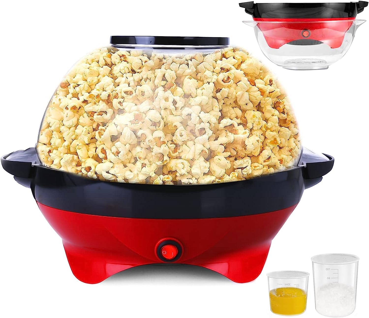 TLGREEN 6 Quart Electric Popcorn Maker Machine - Hot Oil Popcorn Popper with Nonstick Plate, Stirring Rod & Serving Bowl Lid (Makes 24 Cups) - Perfect for Movie Nights, Parties, Carnivals & Home Theater Snacks